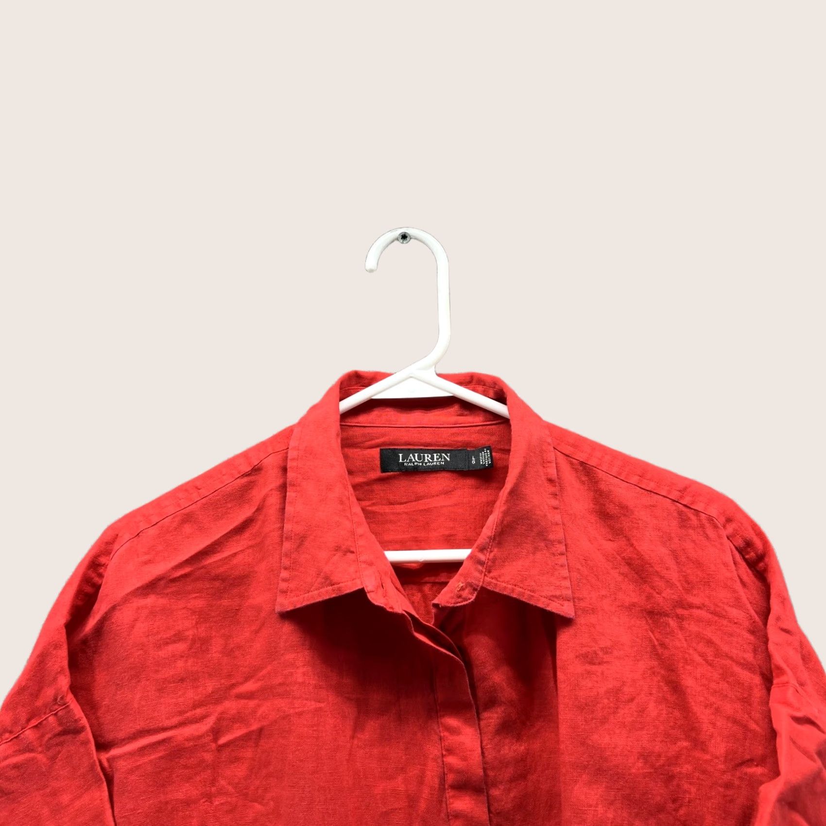 Ralph Lauren Lauren Ralph Lauren Shirt Women Large Linen Red Casual Button Down Black Label Size L / US 10 / IT 46 - 1 Thumbnail