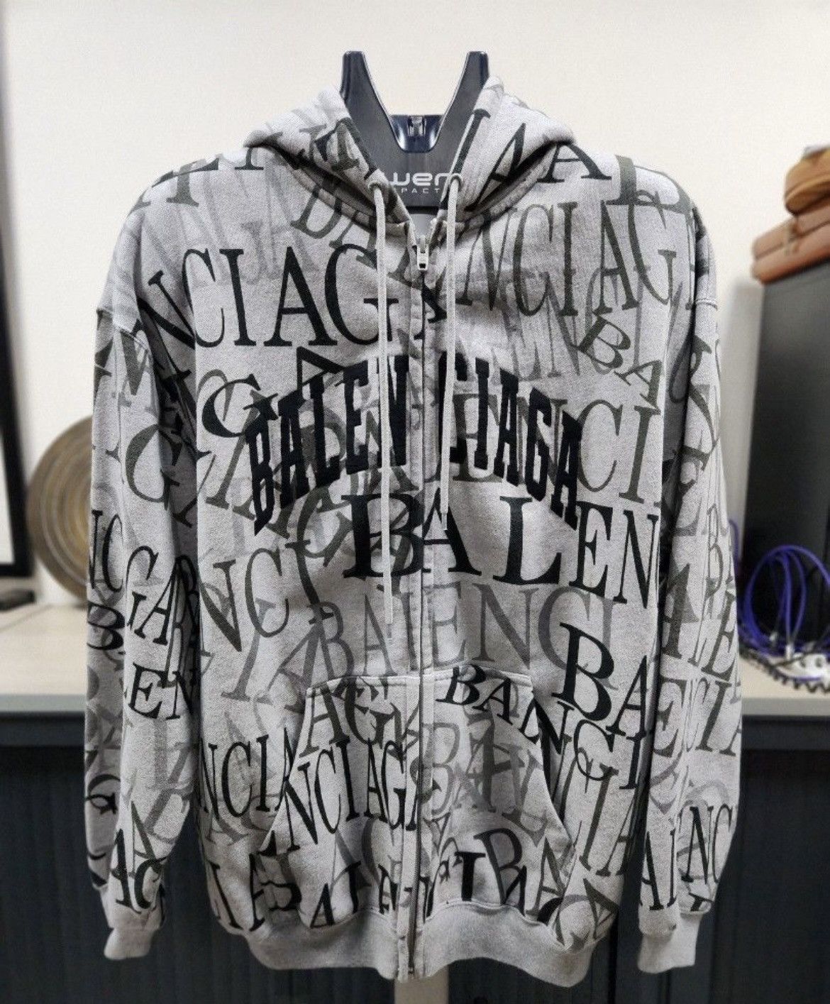 image of Balenciaga Oversized Zip Up Hoodie - Size S in Grey, Men's