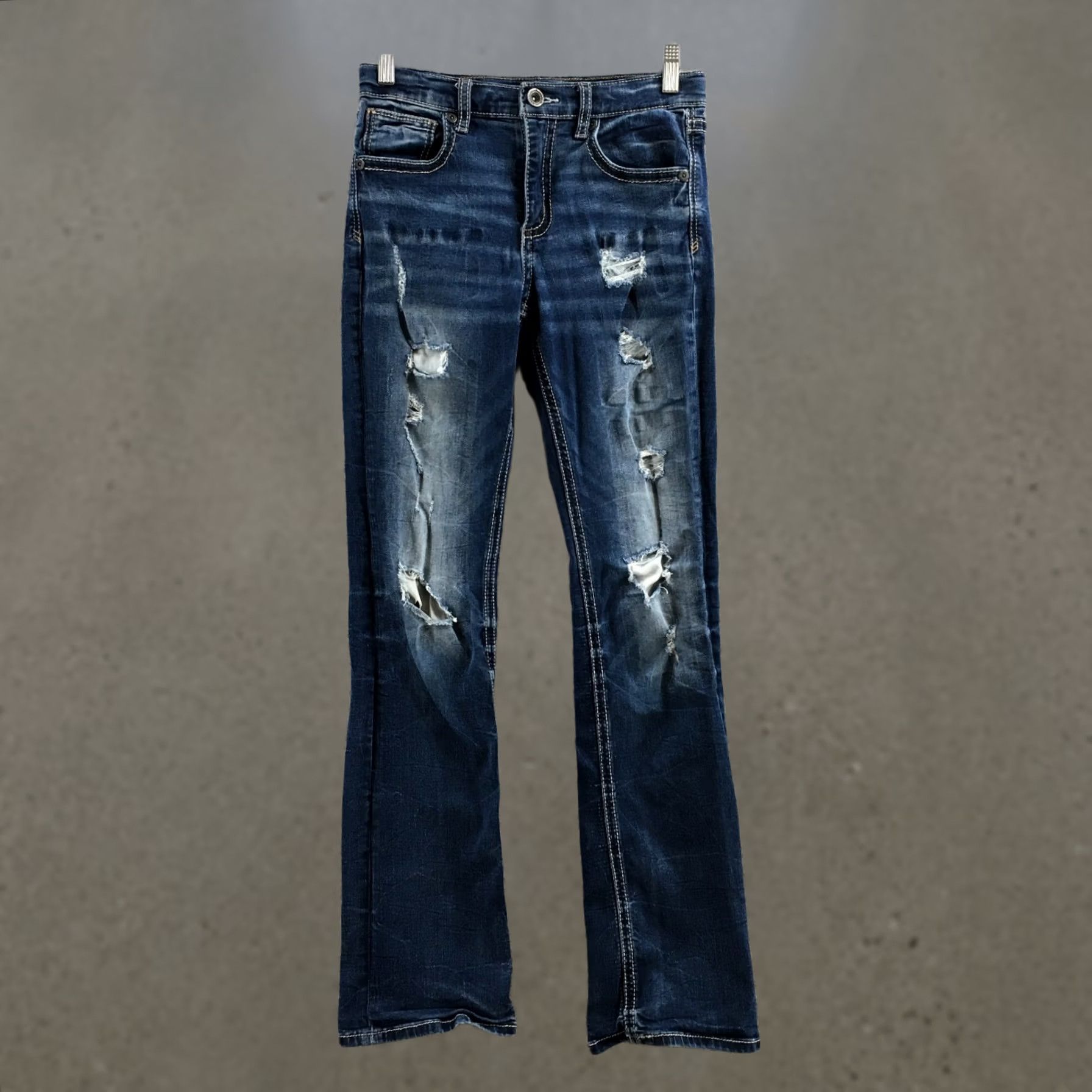 BKE BKE Conner Bootcut Jeans Womens 16 Tall Blue Denim Distressed Zip (Actual 28x31) - 5-Pocket Comfortable Buckle Buckle BKE Buckle? Size 38" / US 16 / IT 52 - 1 Thumbnail