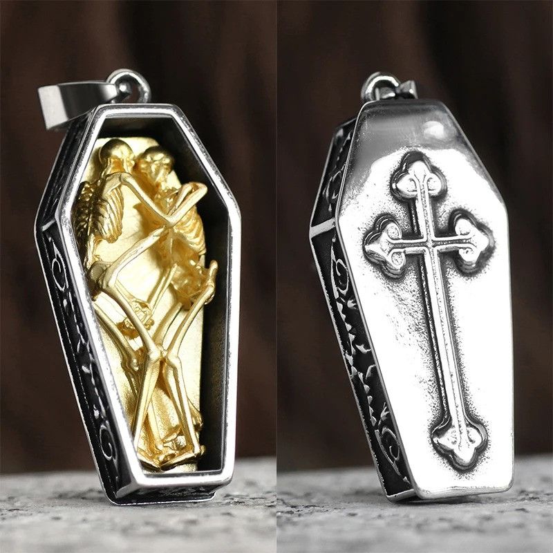 Jewelry Double Skull Coffin Pendant Necklace 2025 Size ONE SIZE - 3 Thumbnail