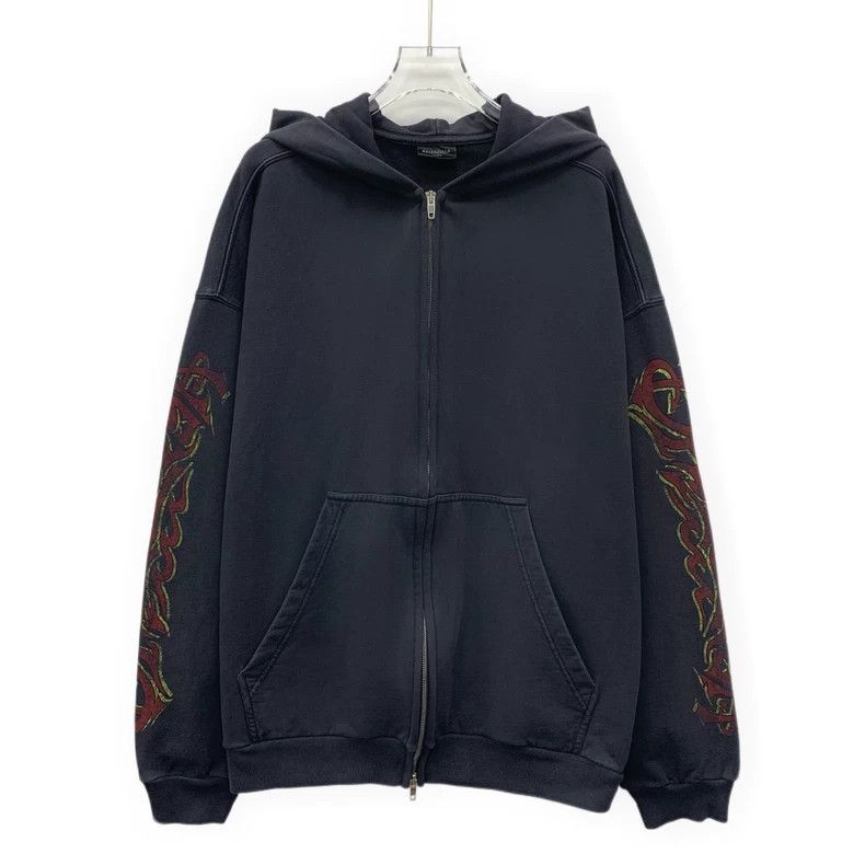 Balenciaga Balenciaga Black monogrammed cotton hooded zip-up long-sle Size US S / EU 44-46 / 1 - 1 Thumbnail