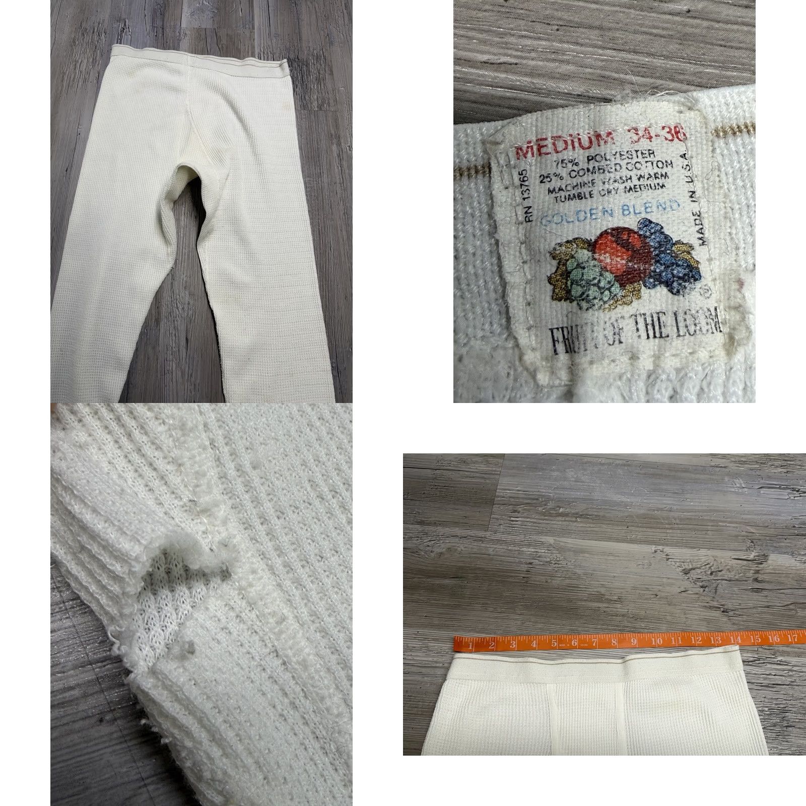 Fruit Of The Loom Vintage Fruit of the Loom Thermal Bottoms Waffle Knit White Long Johns Size M Size US 31 - 8 Thumbnail