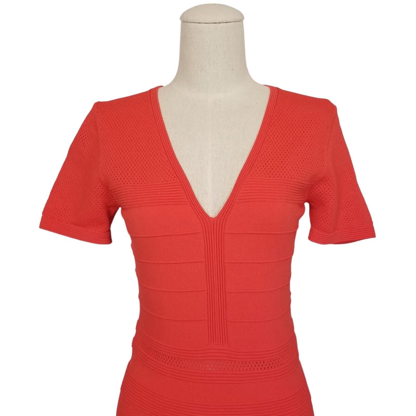 Sandro Sandro V-Neck Ribbed-Knit Dress Red 2 (US 4-6) Size S / US 4 / IT 40 - 2 Thumbnail