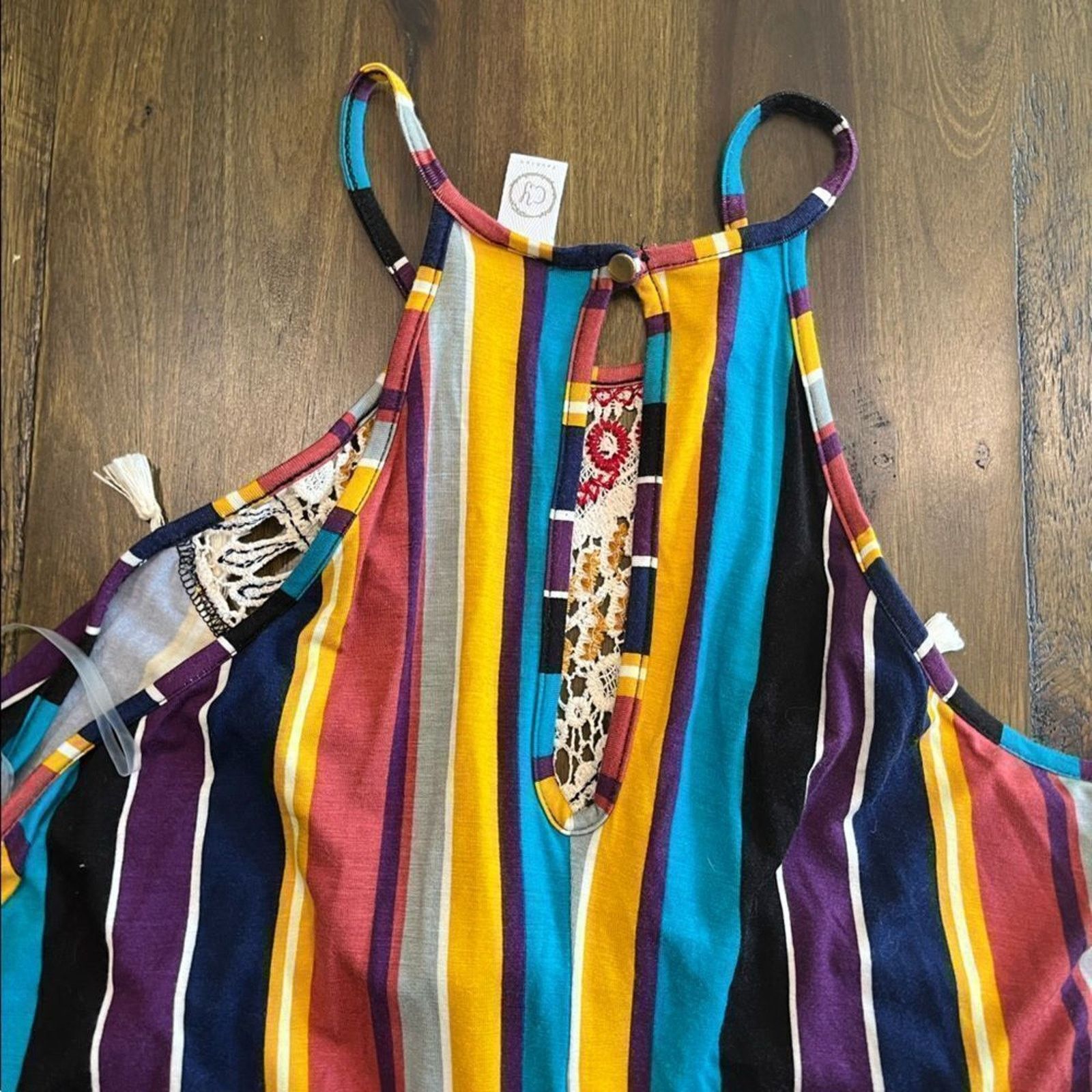 Vintage CY Boutique Multi Stripe Crochet Tank Top Size L Size L / US 10 / IT 46 - 3 Thumbnail