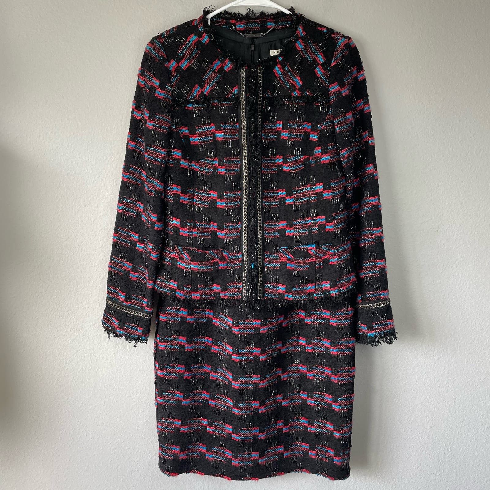 image of Trina Turk Multicolor Dress Set 8 Tweed Lined Midi Blazer in Black, Women's (Size Medium)