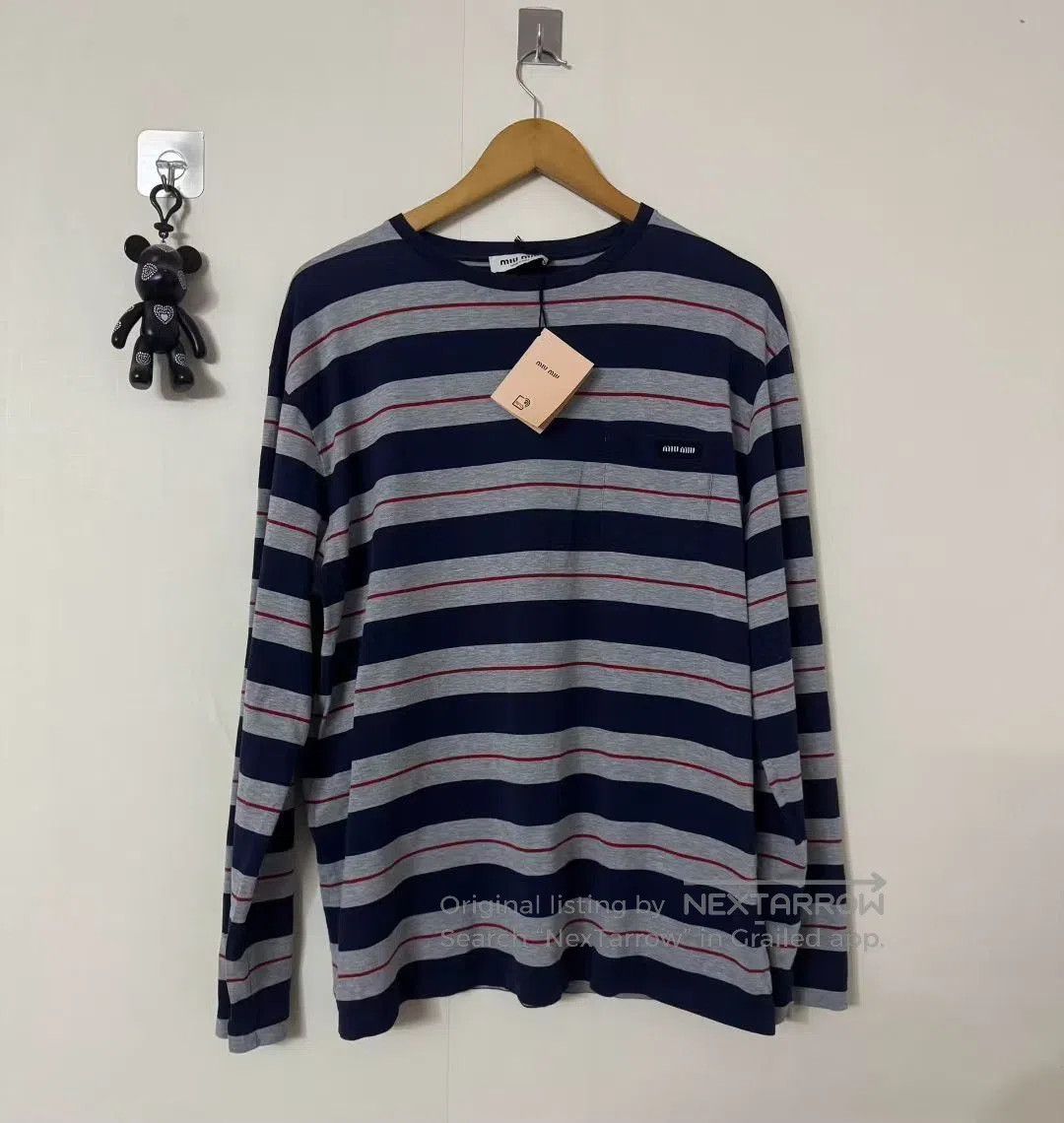 Miu Miu miumiu gray blue striped long sleeve shirt. Size M / US 6-8 / IT 42-44 - 1 Thumbnail