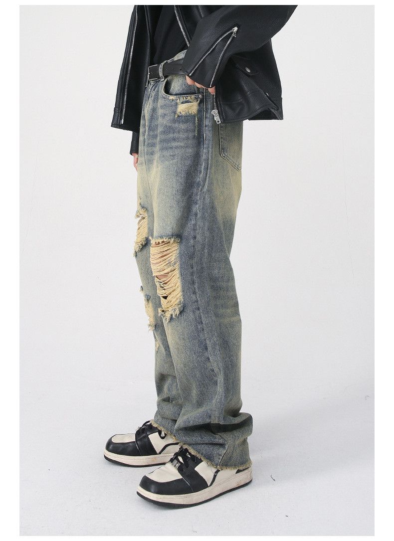 Japanese Brand × Jean Vintage distressed washed loose straight-leg ripped jeans Size US 32 / EU 48 - 5 Thumbnail