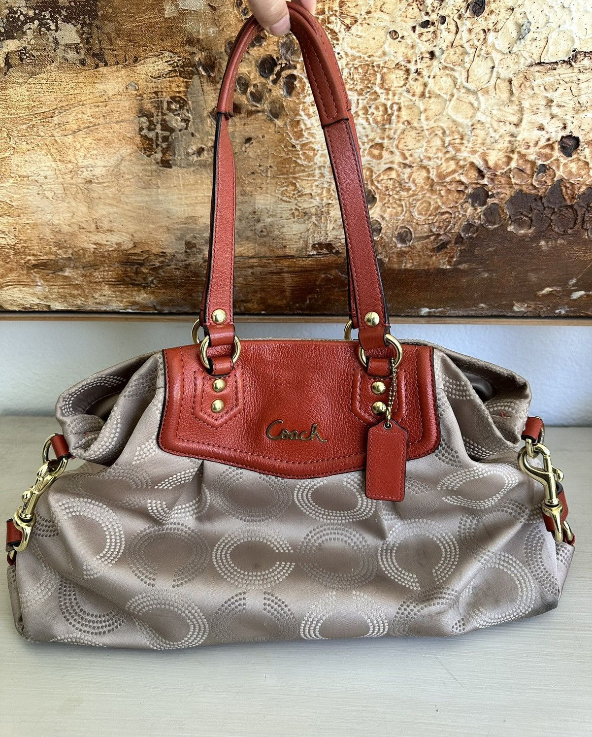 Coach Coach Ashley Dotted Op Art Beige Orange Carry All Satchel Size ONE SIZE - 6 Thumbnail