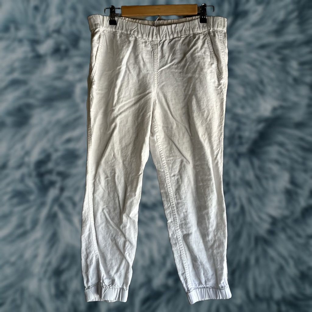 J.Crew J.CREW Women’s 6 Seaside Linen Lyocell Jogger Pants White Elastic Waist Tapered Front Flat Front Knit Pockets Light Comfort Easy Care Size 28" / US 6 / IT 42 - 1 Thumbnail
