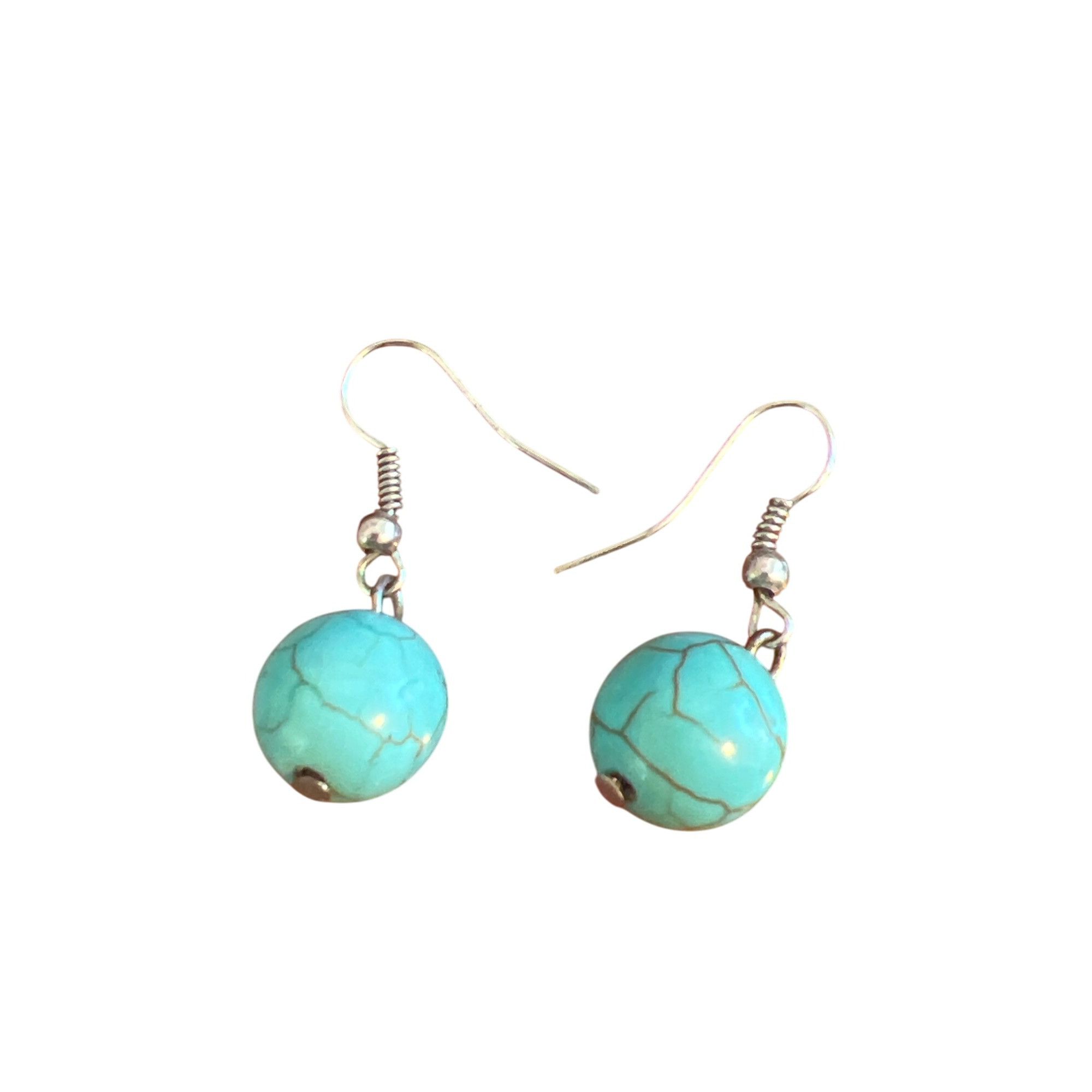 Other Turquoise Round Bead Dangle Earrings Silver Tone Hooks Light Size ONE SIZE - 4 Thumbnail