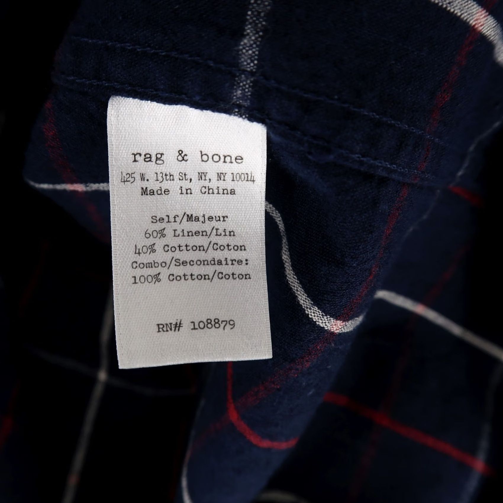 Rag & Bone rag & bone Tailored Workwear Shirt Mens S Navy Blue Plaid Linen Cotton Button Size US S / EU 44-46 / 1 - 8 Thumbnail