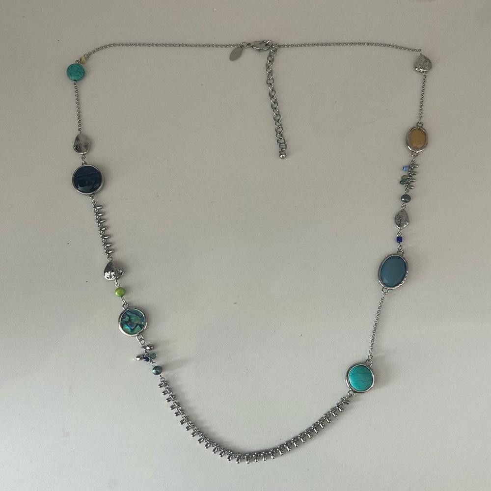 Chicos Chico’s Silver Multi-Color Blue Green Stone Long Necklace Size ONE SIZE - 4 Thumbnail