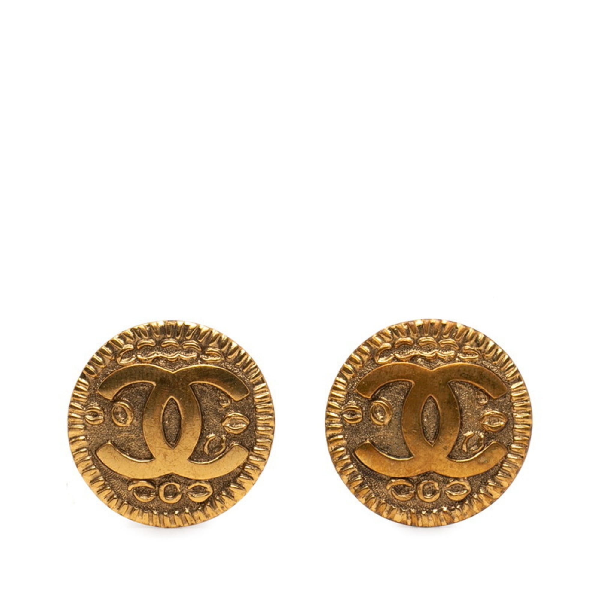 CHANEL Coco Mark Earrings Gold Plated Women's