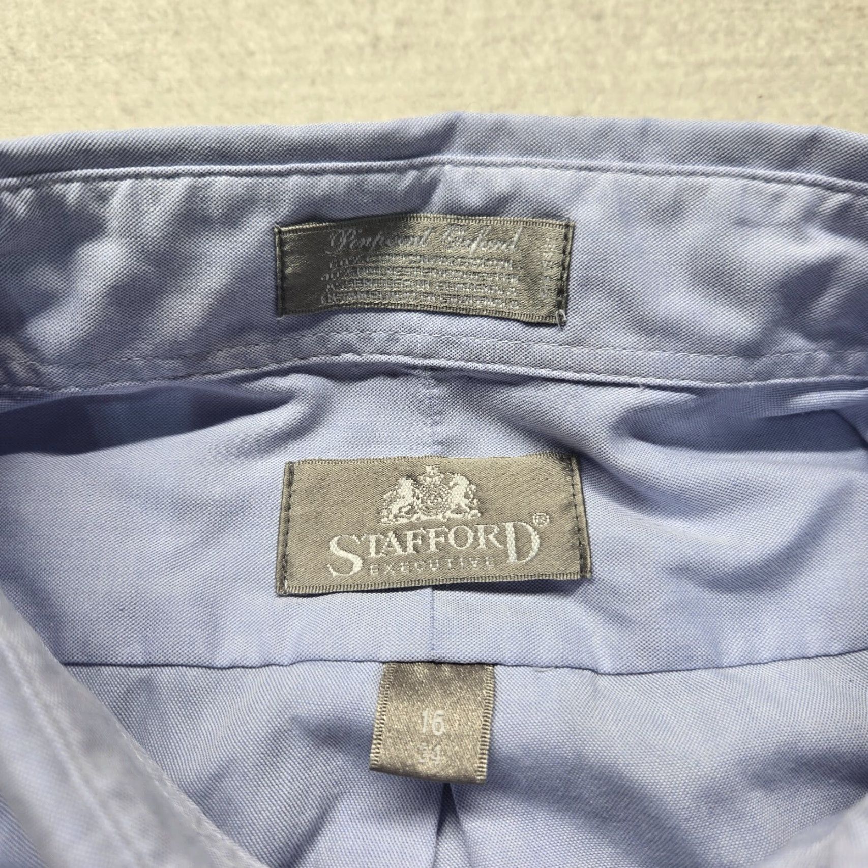 Stafford Stafford Shirt Adult Men 16 34 Blue Long Sleeve Button-Up Casual Cotton Blend Size US L / EU 52-54 / 3 - 3 Thumbnail