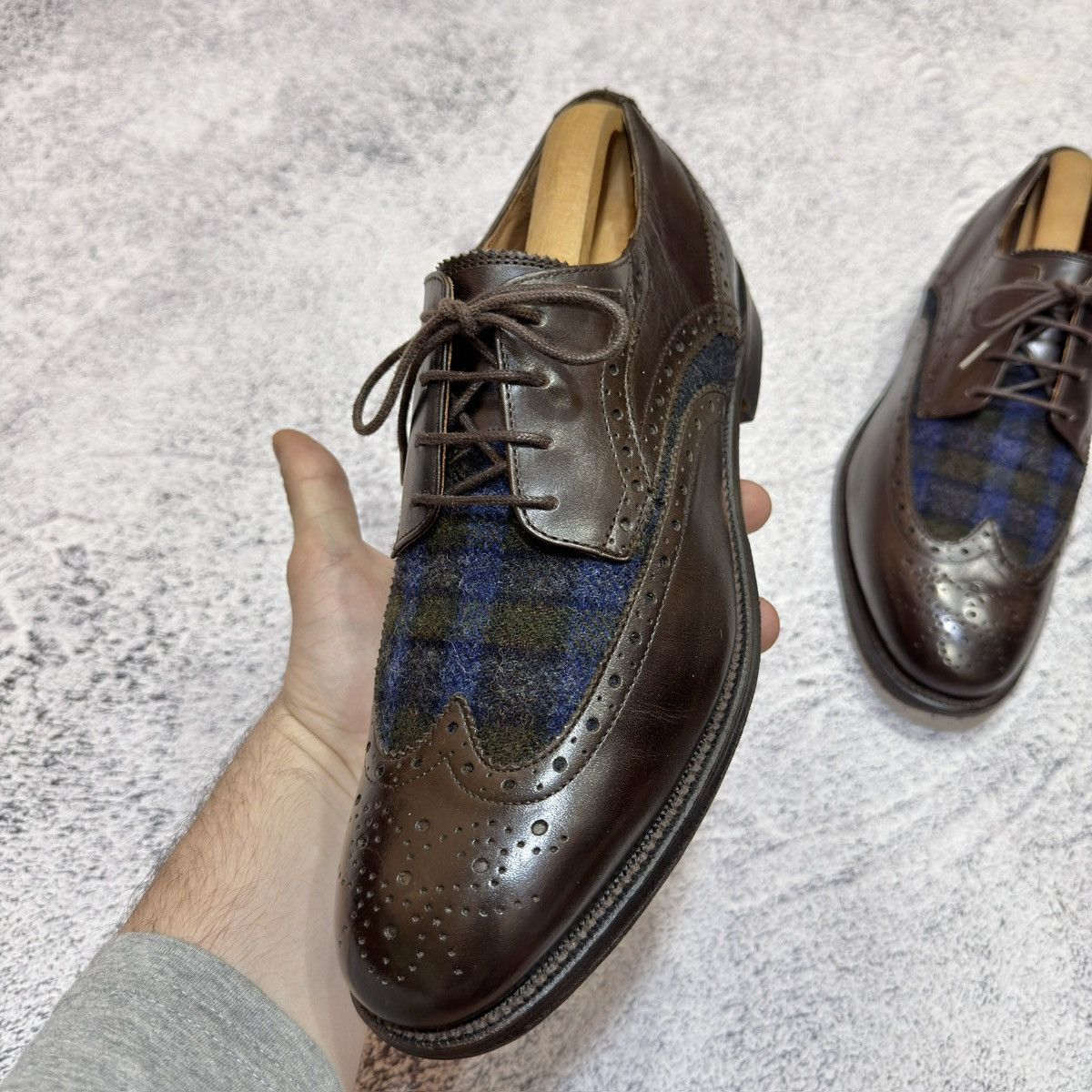 Abraham Moon & Sons × Handmade × Tommy Hilfiger Tommy Hilfiger&Abraham Moon Astor 1A Leather Tweed Brogues Size US 9 / EU 42 - 9 Thumbnail