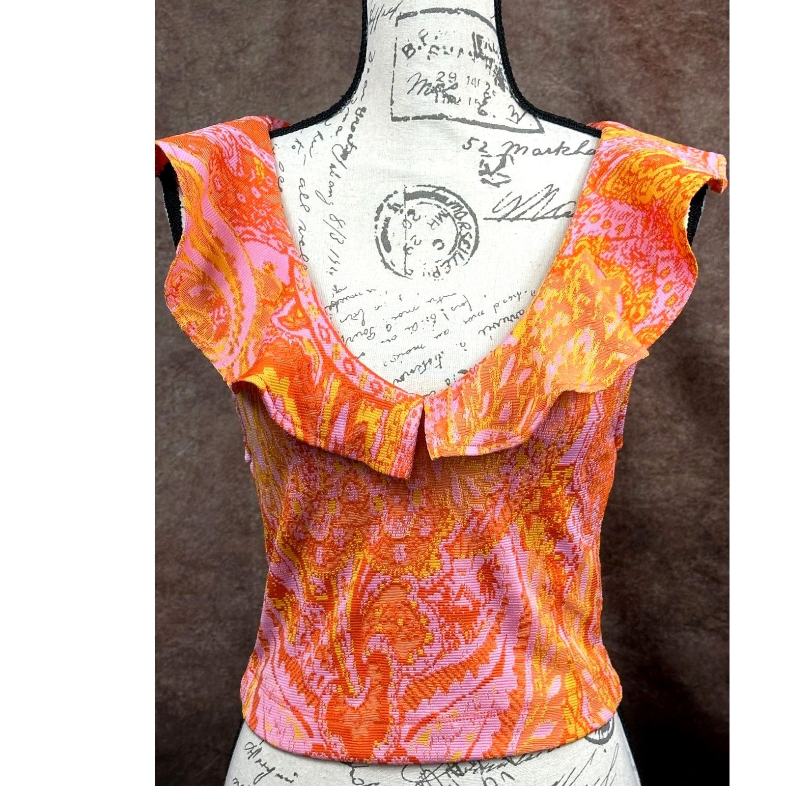 Zara Stretch Zara Jacquard Paisley Ruffle Top Orange Pink size S Size S / US 4 / IT 40 - 2 Thumbnail