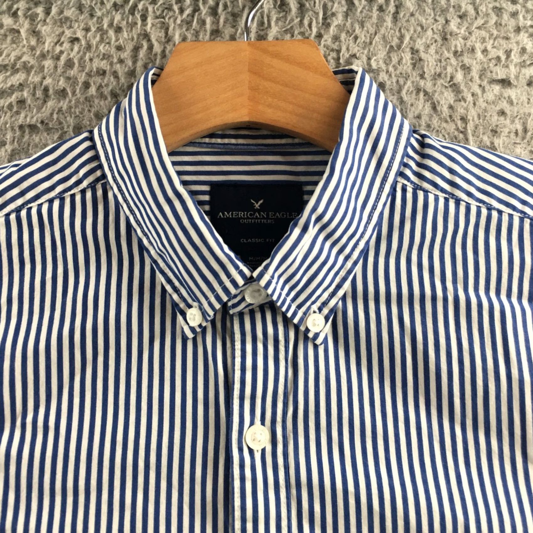 American Eagle Outfitters American Eagle Classic Fit Button Down Shirt Mens M Blue Striped Long Sleeve Size US M / EU 48-50 / 2 - 3 Thumbnail