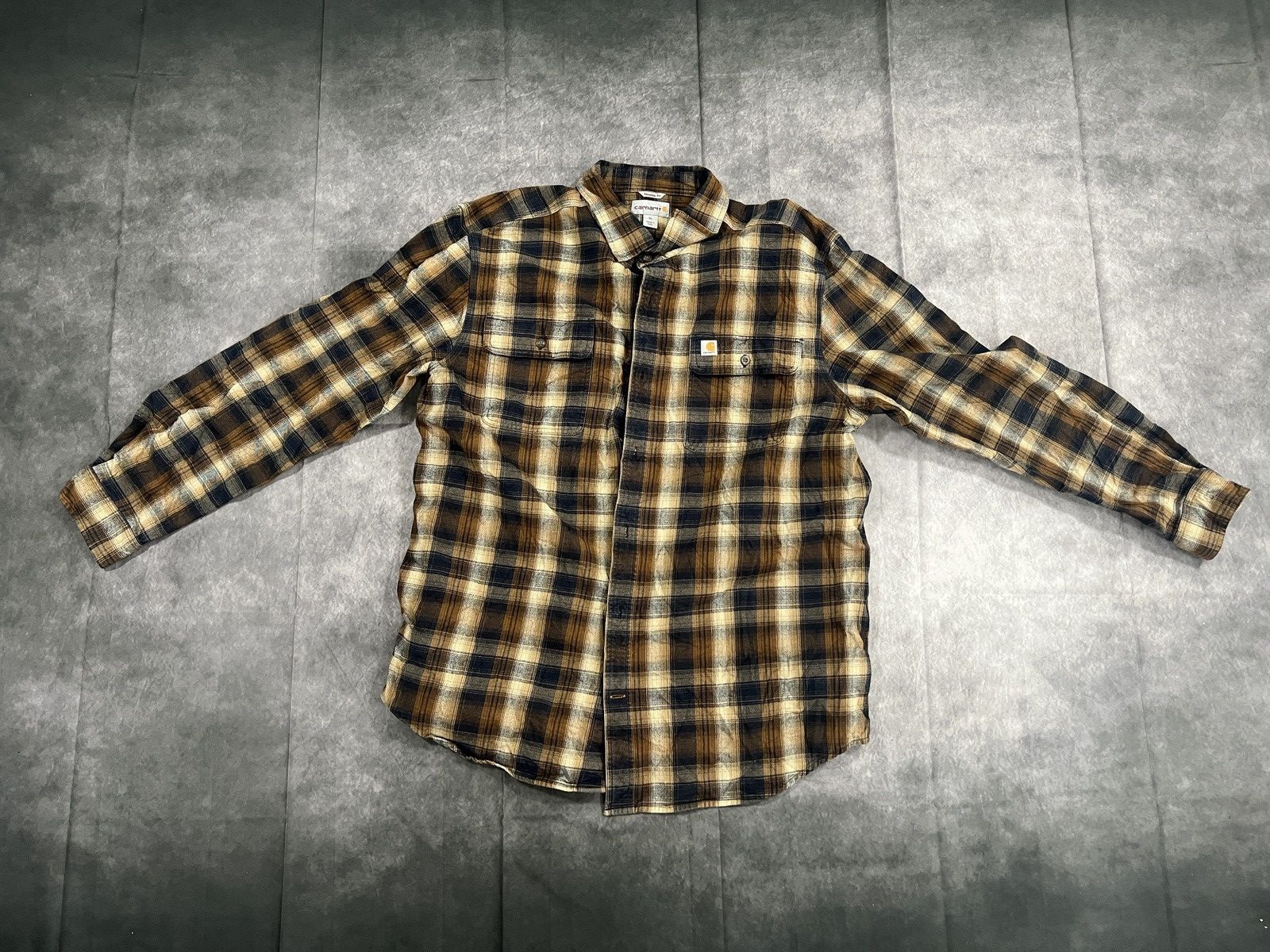 Carhartt Carhartt Men's XL Original Fit Brown Blue Plaid Flannel Size US XL / EU 56 / 4 - 1 Thumbnail