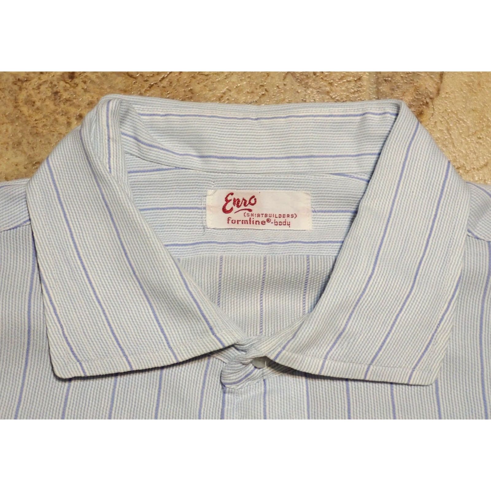 Enro VINTAGE Enro Men's Dress Shirt White Blue Striped 1960s Civilian Cotton French Cuff L Mens 46 inch Size 42R - 3 Thumbnail