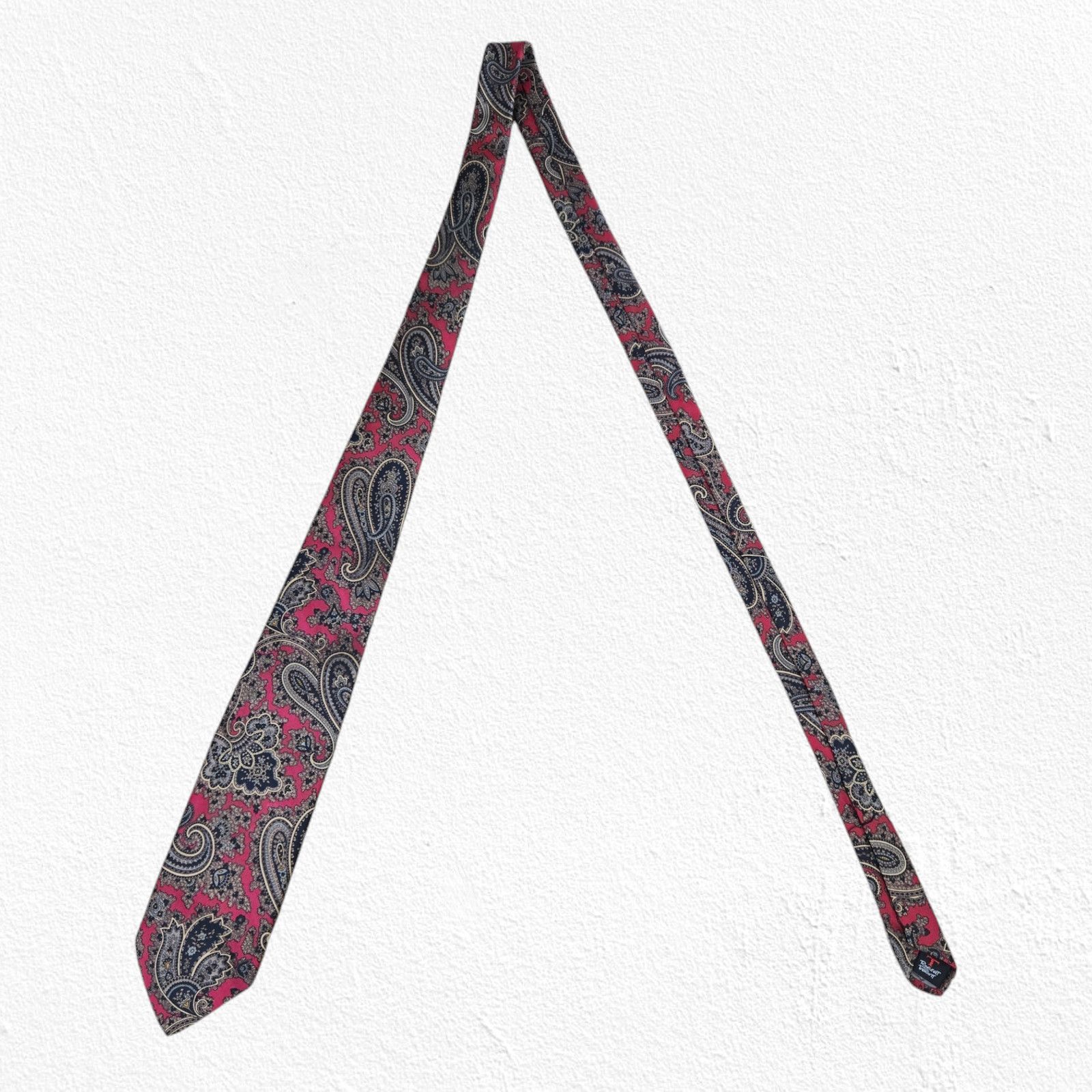 Robert Talbott 80s Red Paisley Damask Silk Tie Size ONE SIZE - 8 Thumbnail