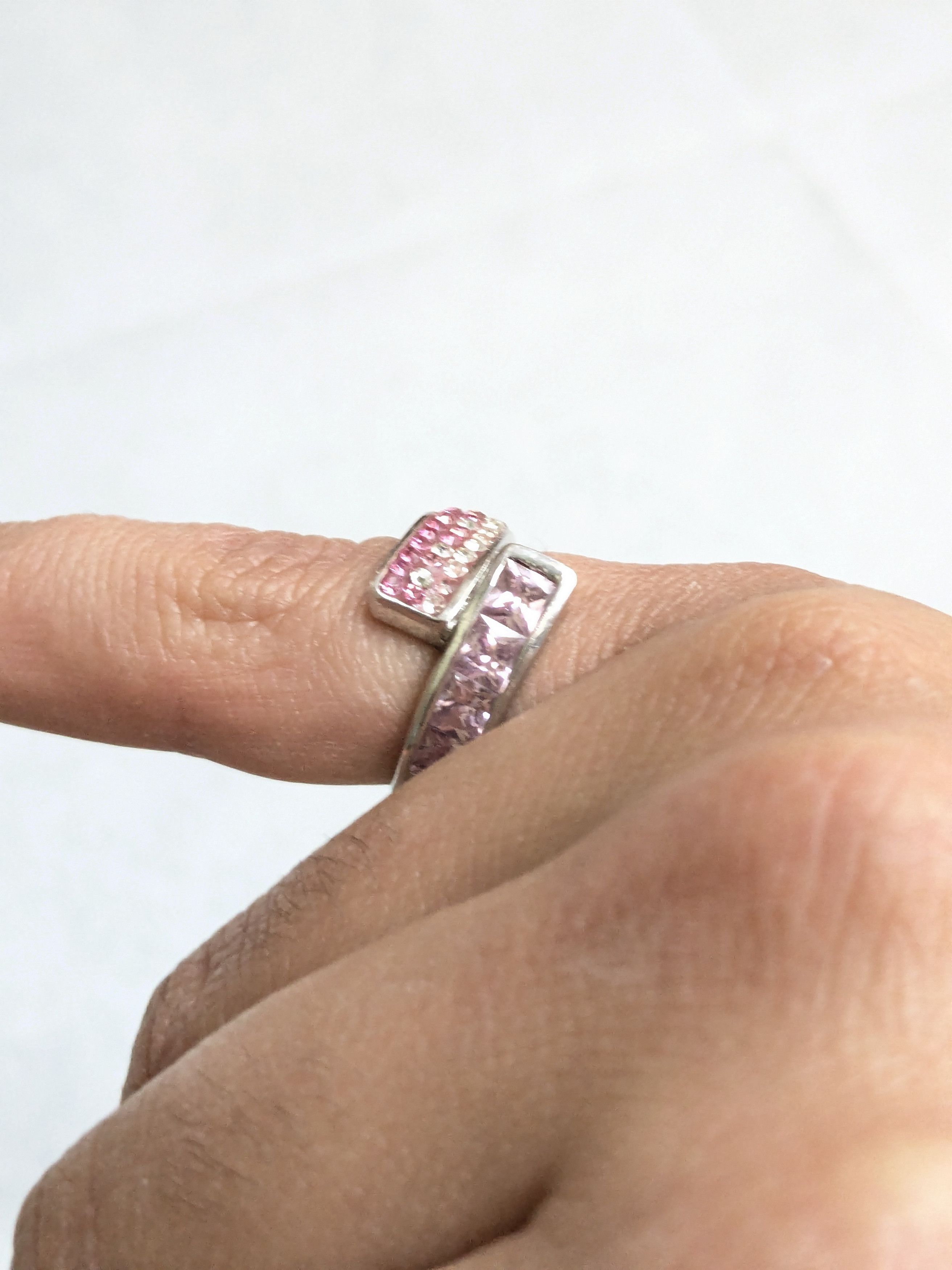 Jewelry Sterling Silver Ring 6.5 Pink Topaz CZ Bypass Size ONE SIZE - 10 Thumbnail