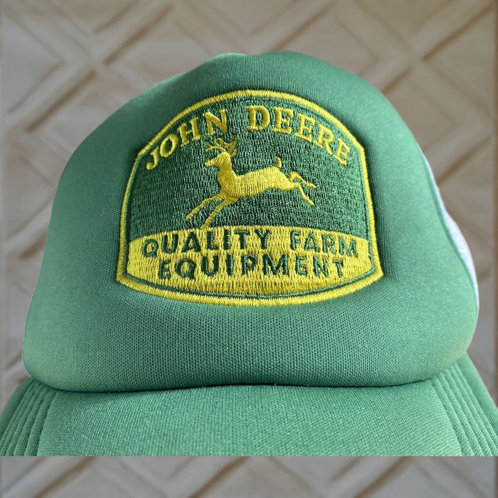 John Deere VINTAGE John Deere Trucker Hat Adjustable Green White Yellow Snapback Mens One Size White Size ONE SIZE - 1 Thumbnail