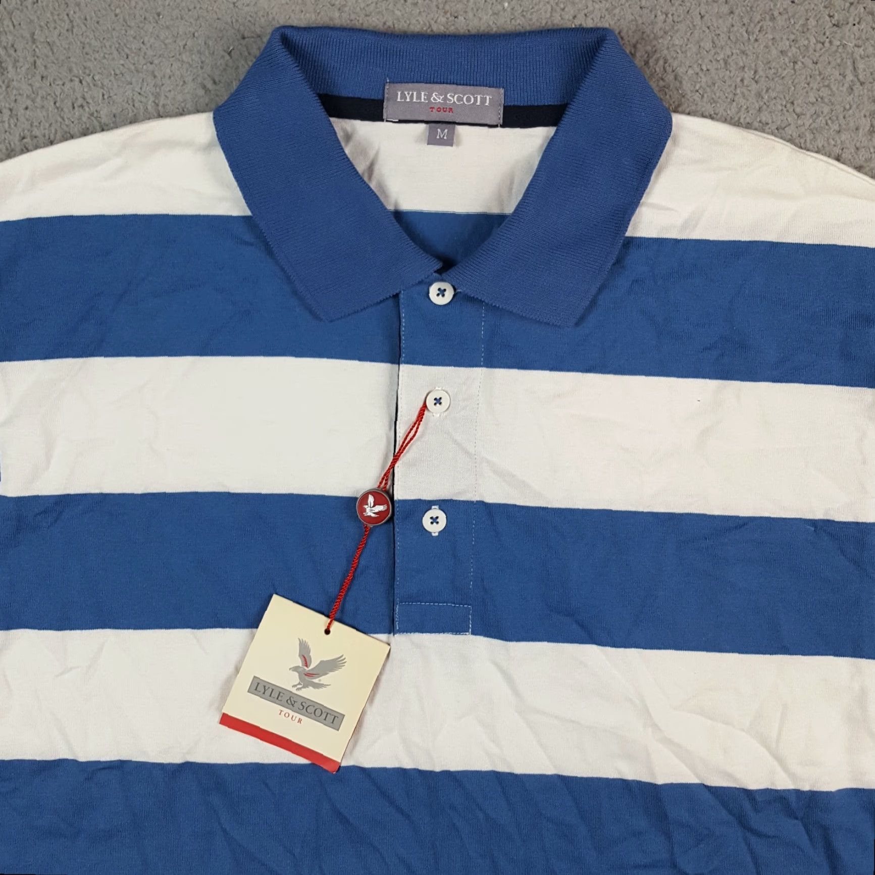 Lyle & Scott VINTAGE Lyle & Scott Polo Shirt Men’s M Striped Surf Blue Collared Short Sleeve Knitted Cotton 90s Preppy Skater Shirt Size US M / EU 48-50 / 2 - 2 Thumbnail