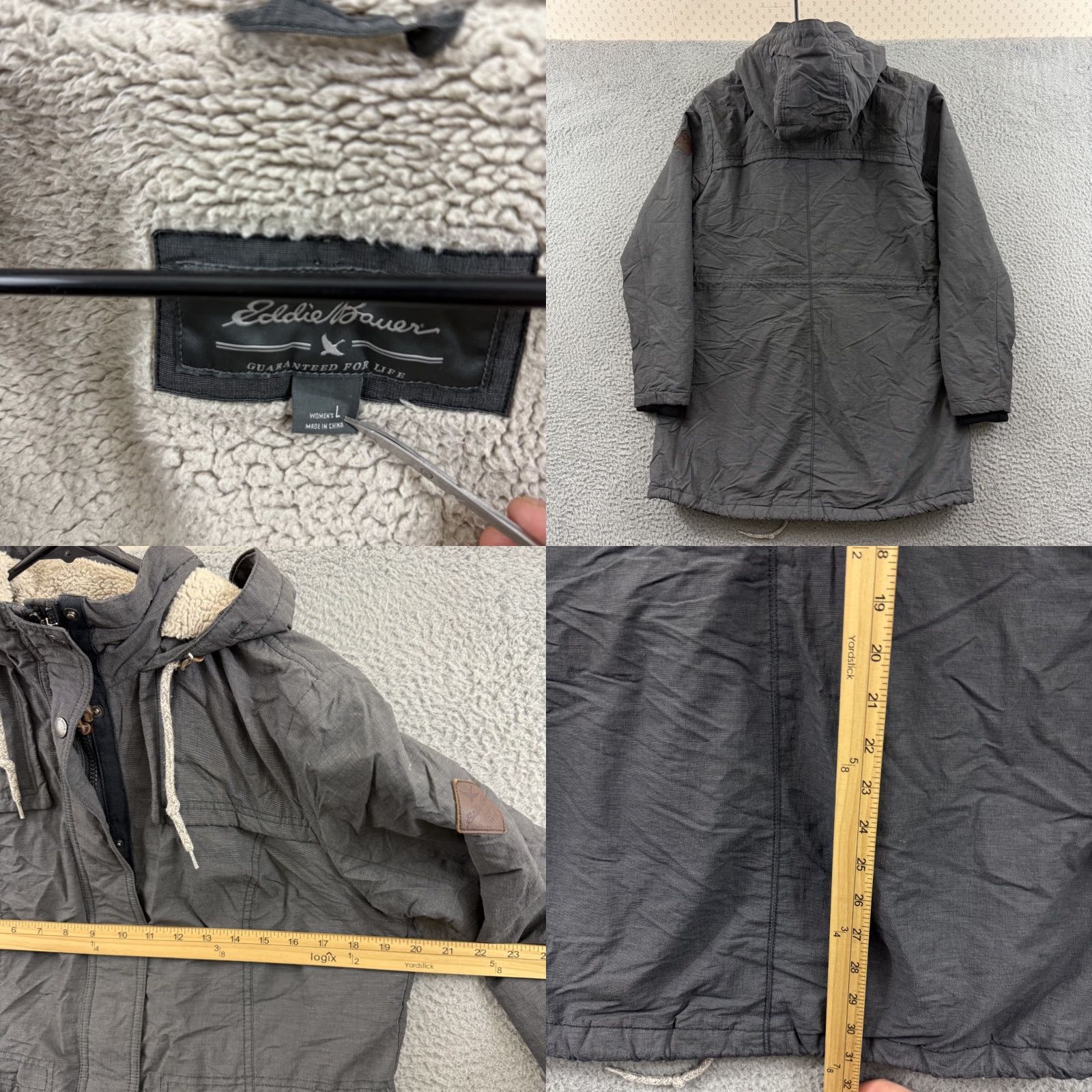 Eddie Bauer Eddie Bauer Womens Jacket Parka Hooded Insulated L Gray Fur Trim Plaid 31 Inch Mid-Length Womens Large Adults Womens Size L / US 10 / IT 46 - 8 Thumbnail