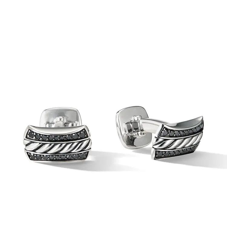 David Yurman o1w1db10426 C0F516 Size: 7/ Cable Cufflinks in Silver/Black Size ONE SIZE - 1 Thumbnail