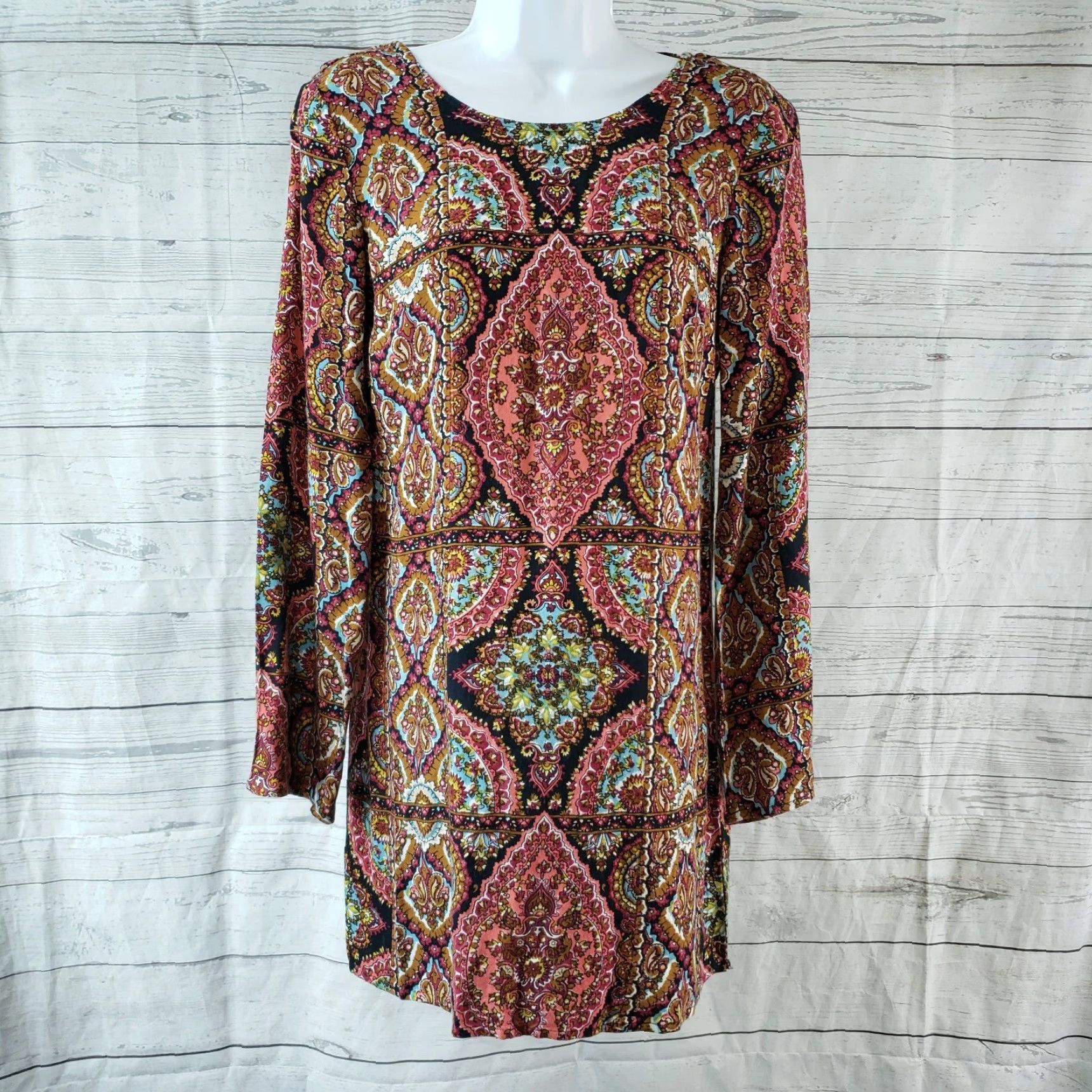 Billabong Billabong Womens Dress Sz Small Pink Brown Boho Long Sleeve Scoop Back Size S / US 4 / IT 40 - 2 Thumbnail