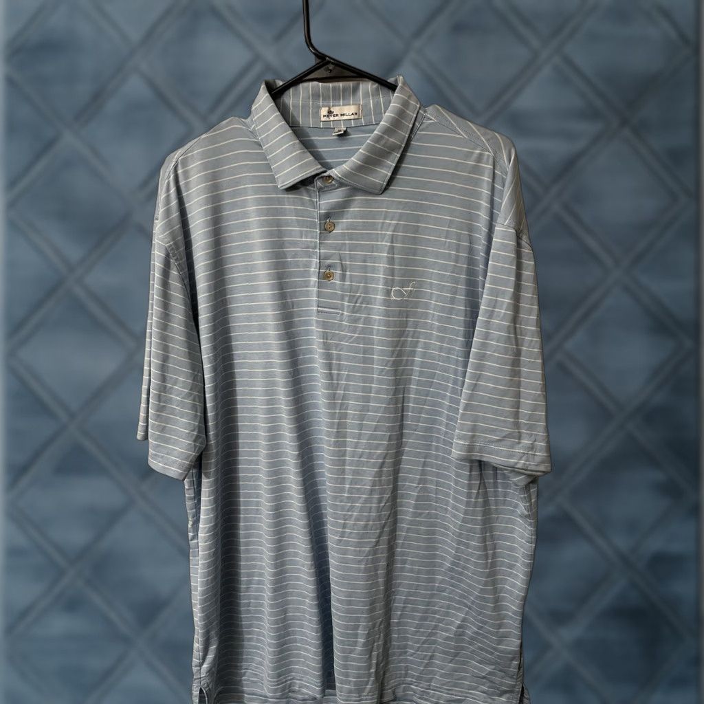 Peter Millar Peter Millar Shirt Men XL Blue Stripe Short Sleeve Polo Embroidered Logo Pebble Beach Golf Stretch Size US XL / EU 56 / 4 - 1 Thumbnail