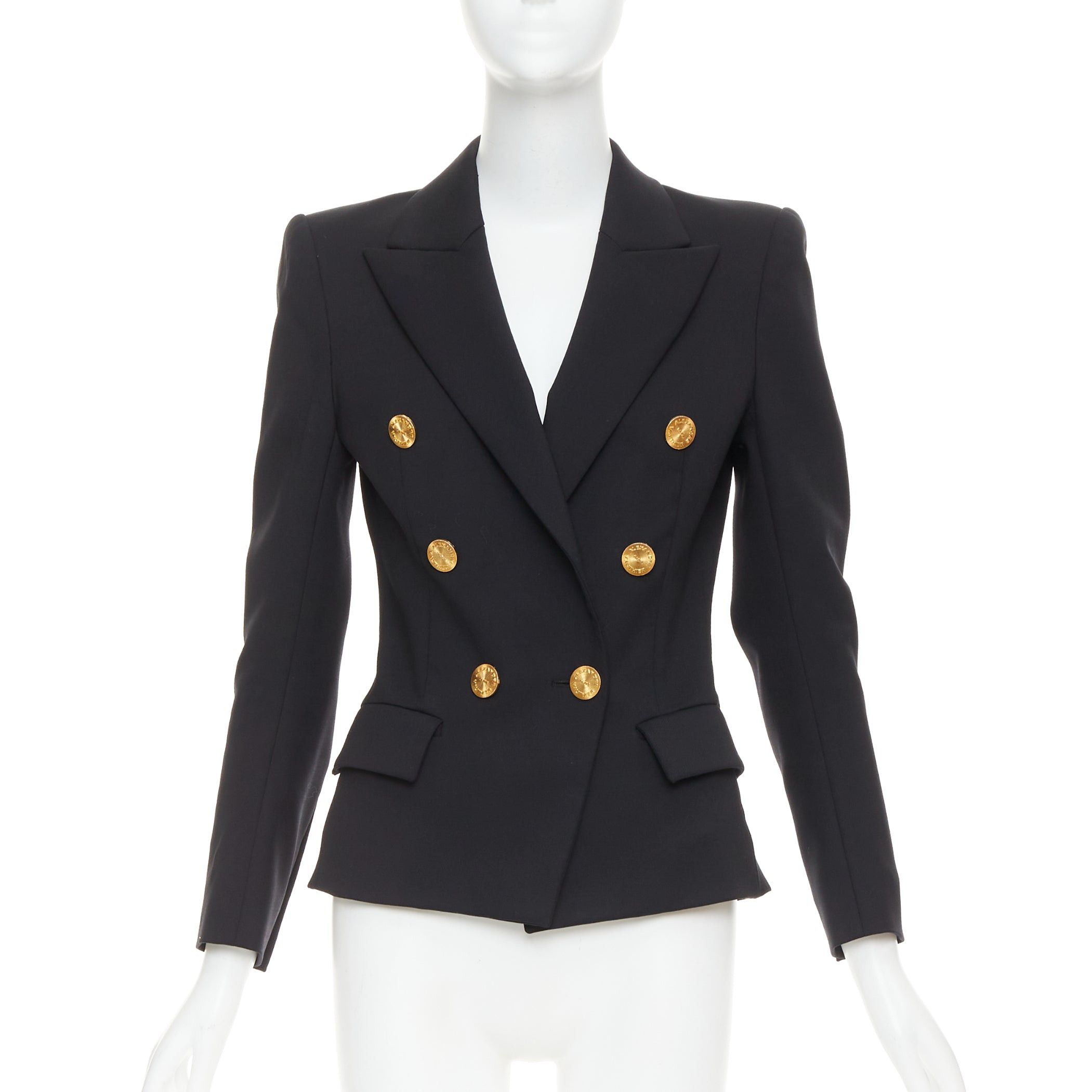 Alexandre Vauthier ALEXANDRE VAUTHIER black wool gold sunburst buttons double breasted blazer jacket Size S / US 4 / IT 40 - 1 Thumbnail