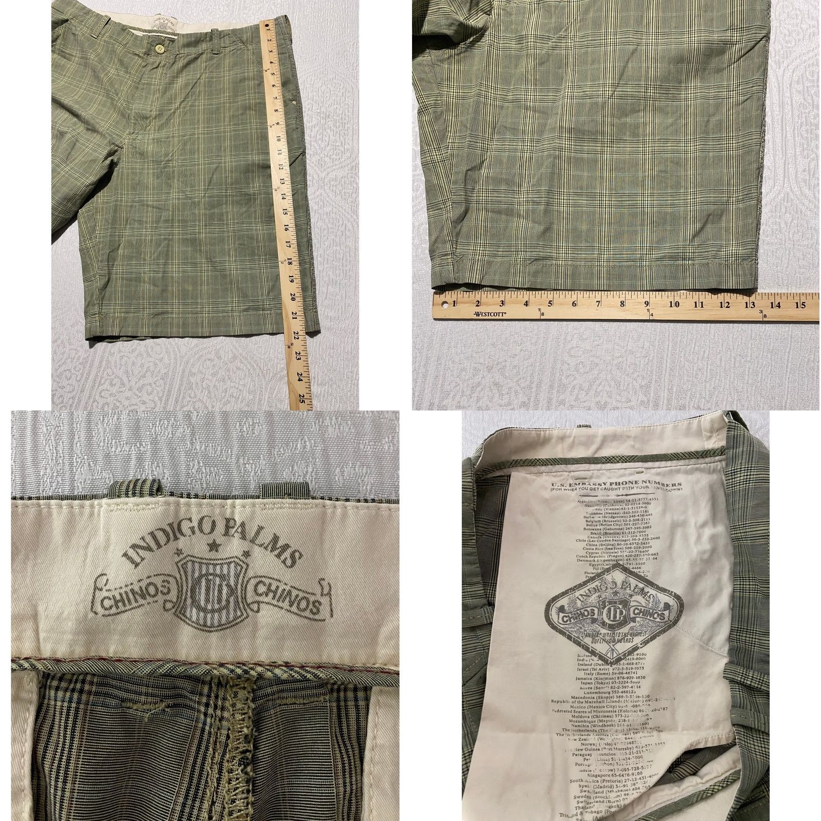 Tommy Bahama Indigo Palms Mens Chino Shorts Plaid Cotton Flat Front Green 40 Size US 40 / EU 56 - 8 Thumbnail