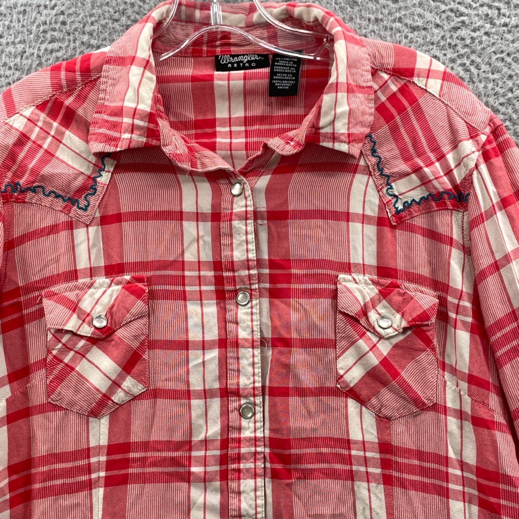 Wrangler Wrangler Shirt Women's XL Red Plaid Pearl Snap Western Cowboy Rodeo Y2k Cowgirl Vintage? Size XL / US 12-14 / IT 48-50 - 3 Thumbnail