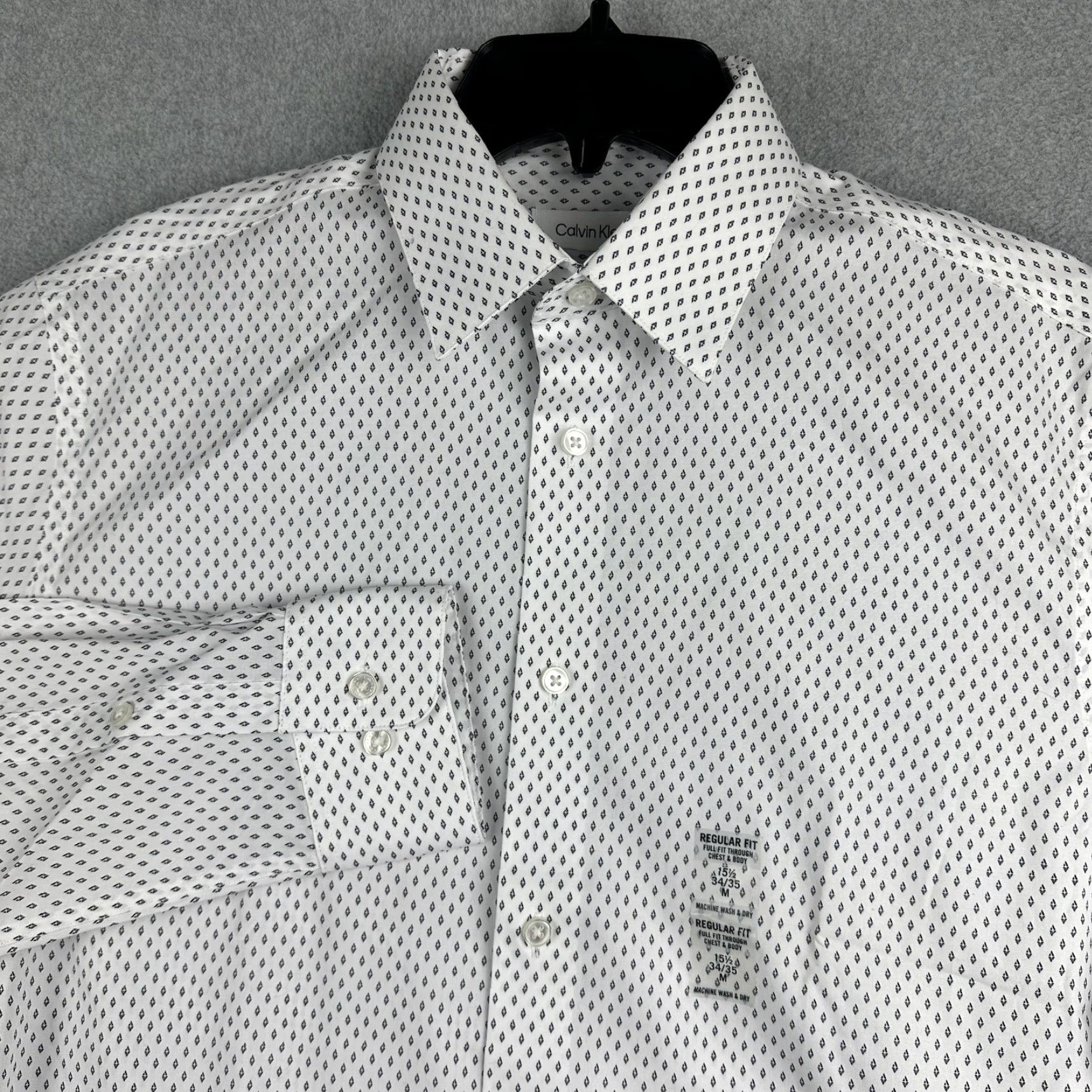 Calvin Klein Calvin Klein Shirt Men M 15.5 34/35 White Navy Geometric Regular Fit Stretch Non-Iron NWT Dress Shirt Size US M / EU 48-50 / 2 - 2 Thumbnail