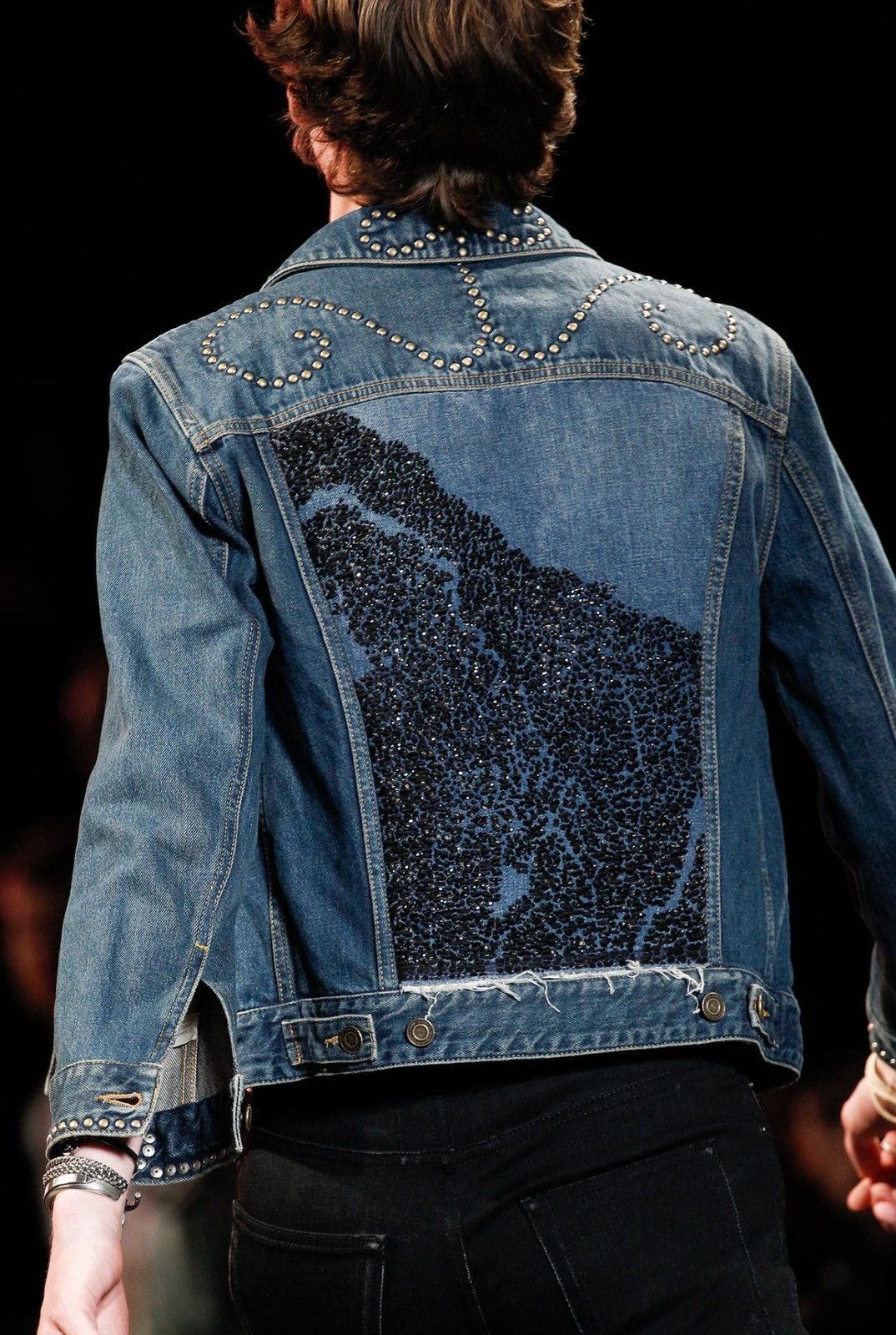 image of Saint Laurent Paris Saint Laurent Ss15 Runway Chrystal Denim Jacket in Blue, Men's (Size Small)