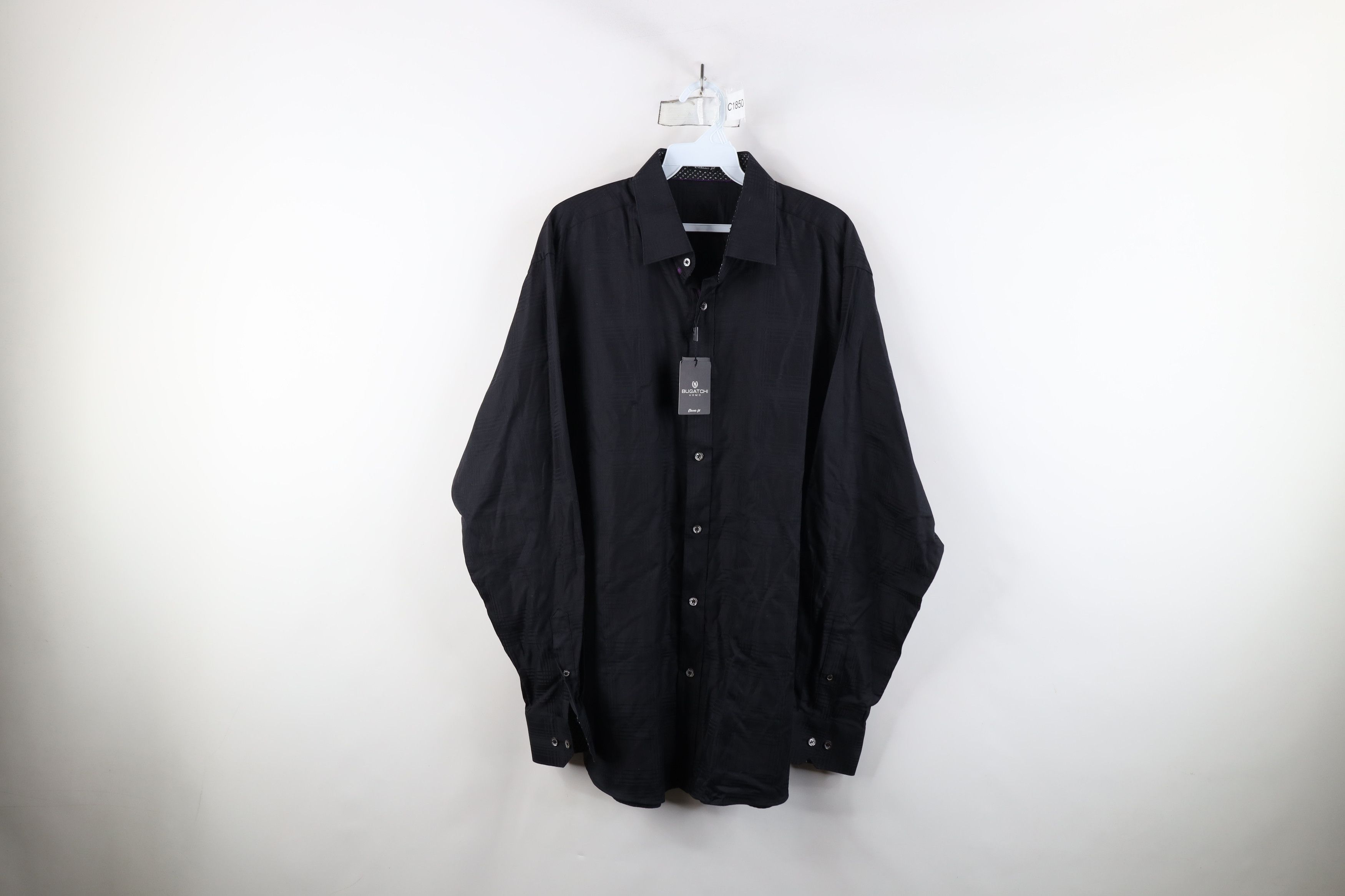 Vintage New Bugatchi Uomo Satin Plaid Collared Button Shirt Black Size US L / EU 52-54 / 3 - 1 Thumbnail