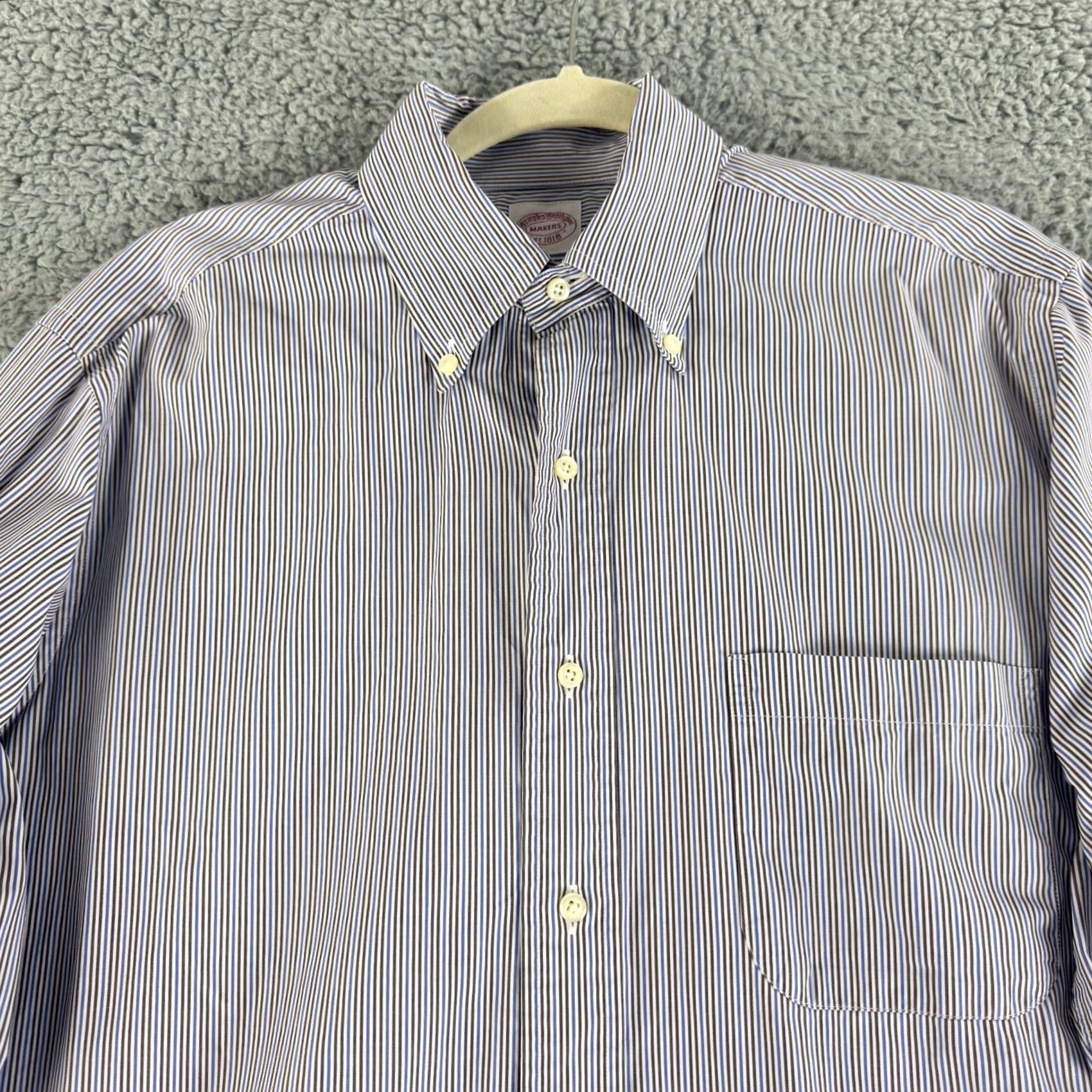 Brooks Brothers Brooks Brothers Makers Button Down Shirt Mens XL Blue Brown Stripe Long Sleeve Size US XL / EU 56 / 4 - 4 Thumbnail