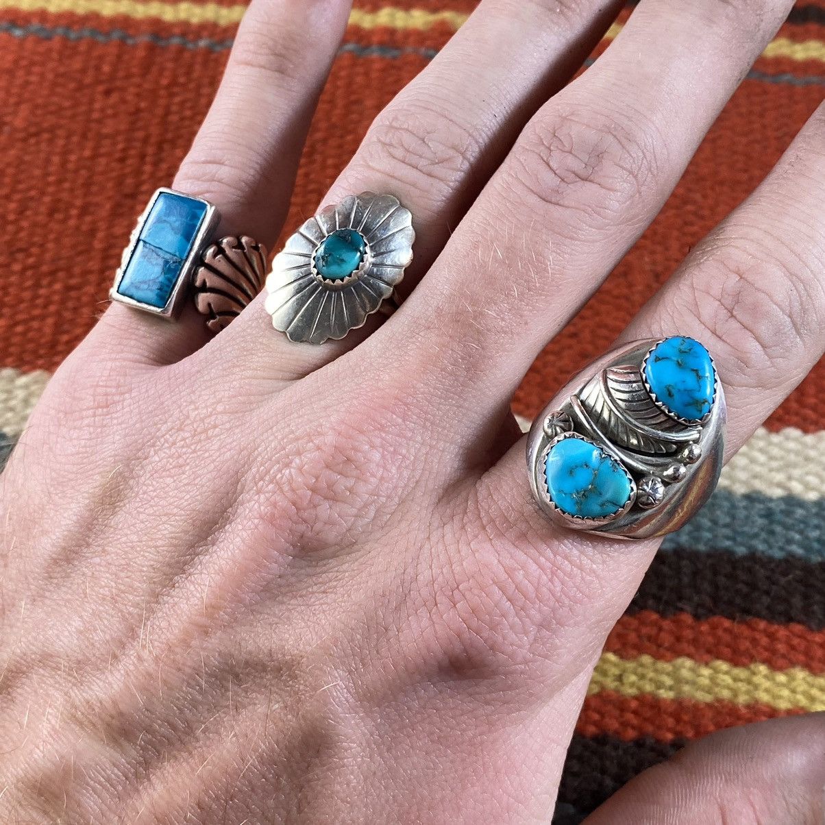 Kapital × Vintage Vtg Navajo Sterling Turquoise Cabochon Chunky Signet Ring Size ONE SIZE - 10 Thumbnail