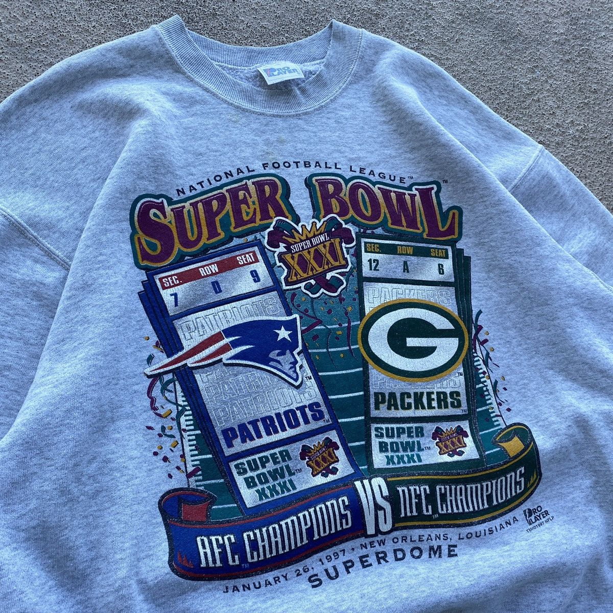 NFL × Vintage Vintage 1997 SuperBowl 31 XXXI Patriots Packers Sweatshirt Size US XL / EU 56 / 4 - 5 Thumbnail