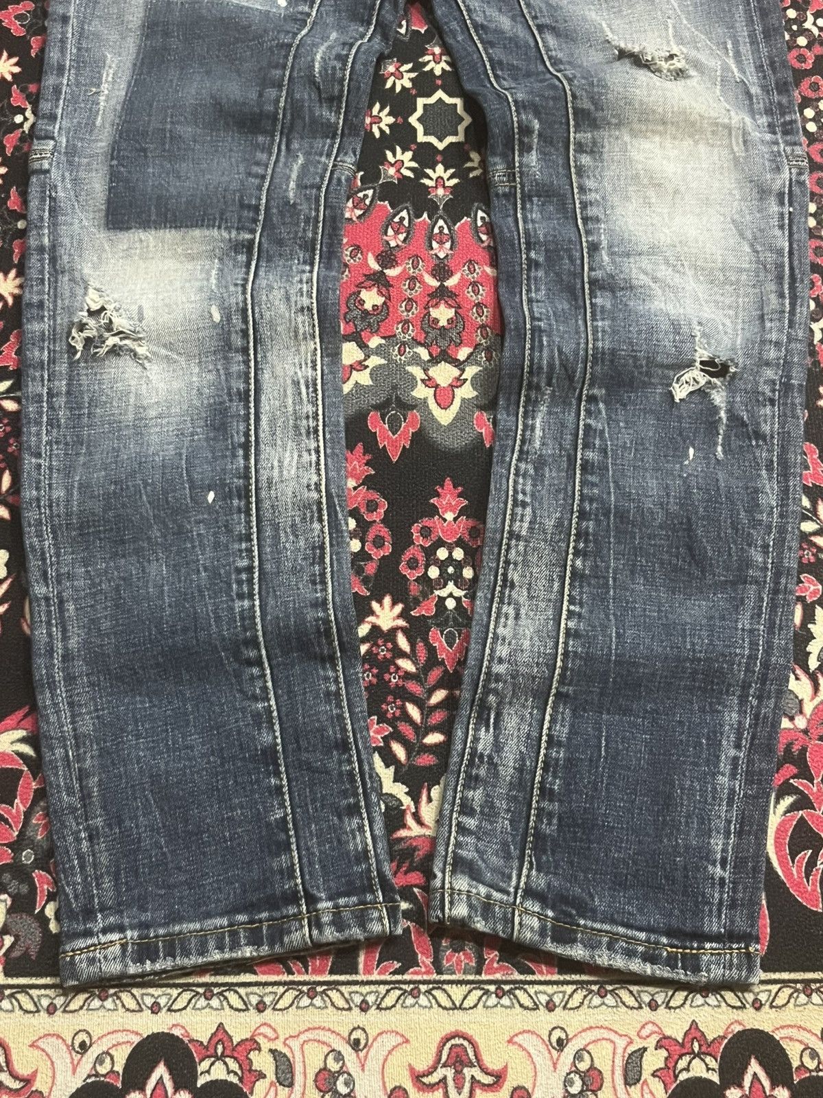 Dsquared2 Dsquared2 Blue Denim Slim Fit Paint Splatter Distressed Jean Size US 29 - 12 Thumbnail