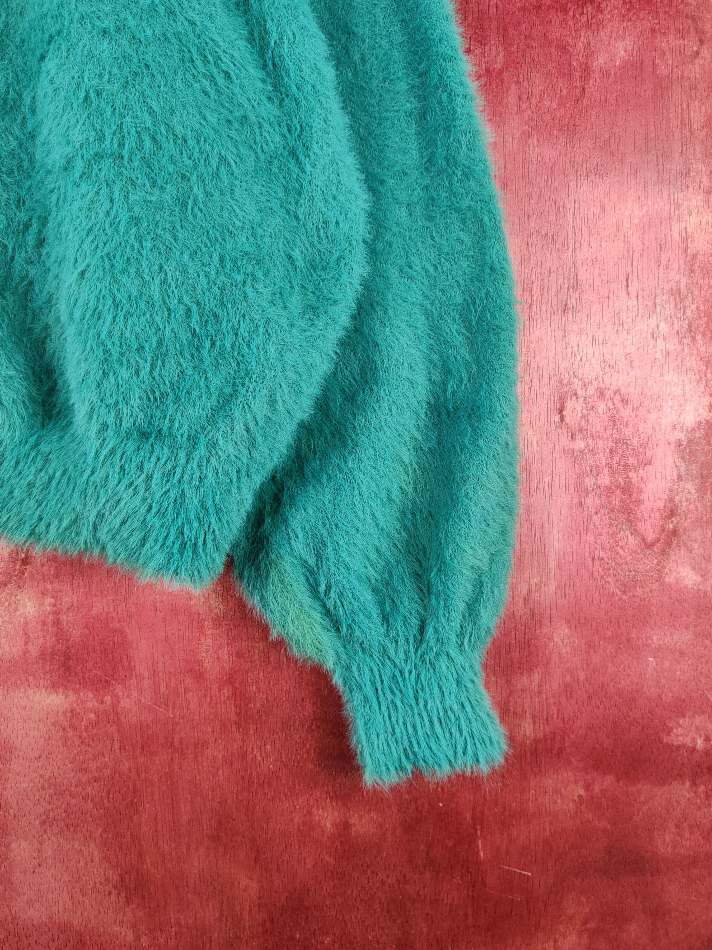Vintage Rope Picnic Emerald Fur Mohair Knitwear Cardigan #S2079 Size XS / US 0-2 / IT 36-38 - 6 Thumbnail