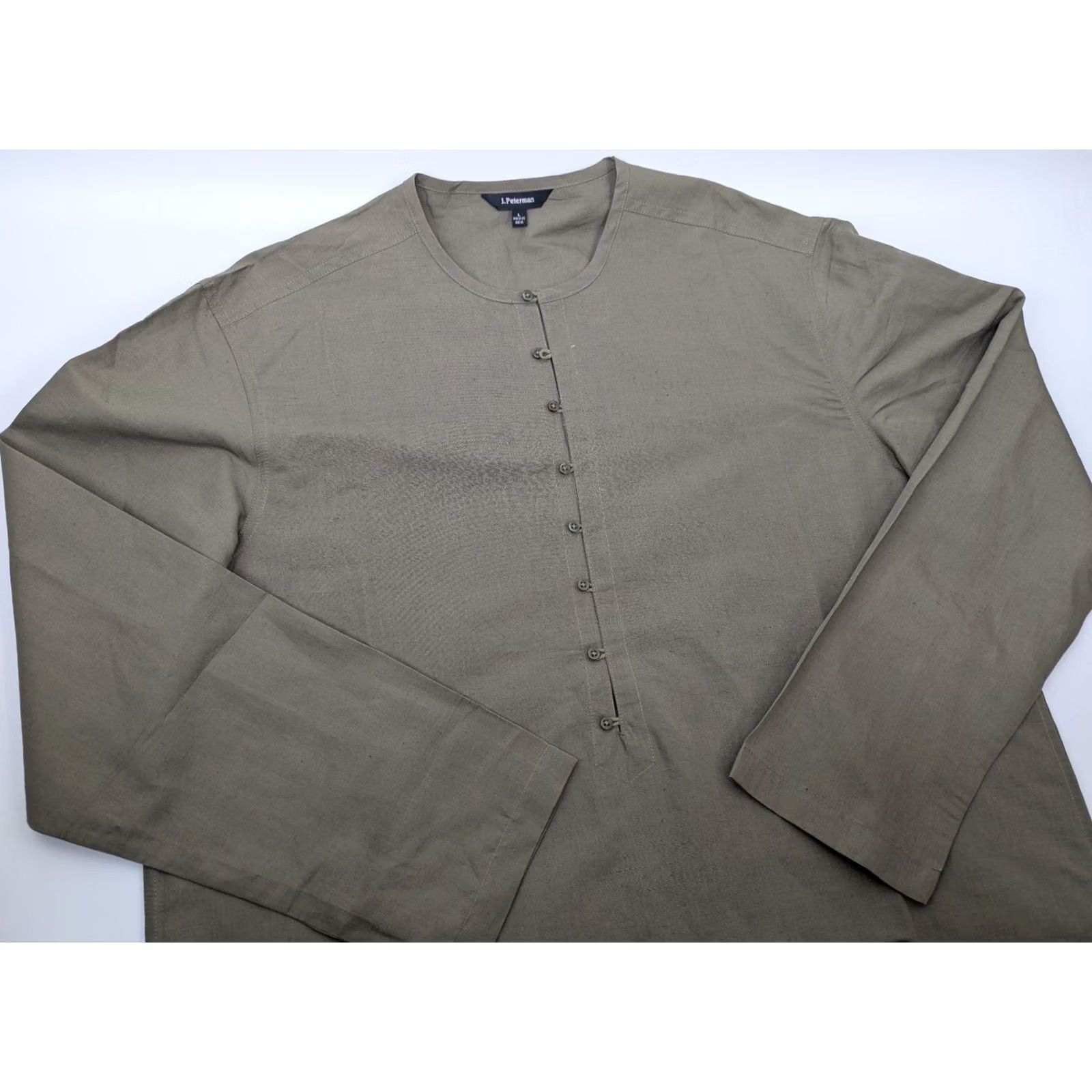 Vintage J. Peterman Shirt Mens Large Grandad Popover Linen Cotton Blend Button Green Button-Up Long Sleeve Casual Vintage: No Size US L / EU 52-54 / 3 - 2 Thumbnail