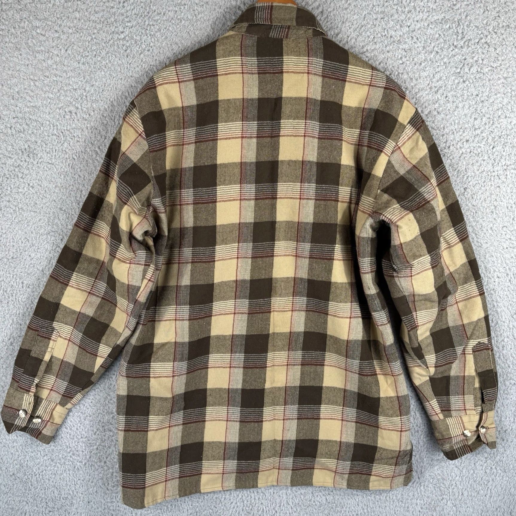 Sears VINTAGE Sears Quilt Lined Flannel Shirt Mens LT Large Tall Brown Plaid Button-Up 90s Size US L / EU 52-54 / 3 - 6 Thumbnail