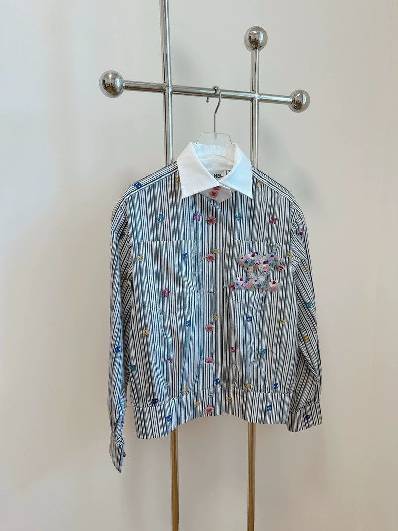 Chanel Chanel 23C three-dimensional flower embroidered striped ja Size XXS / US 00 / IT 34 - 3 Thumbnail