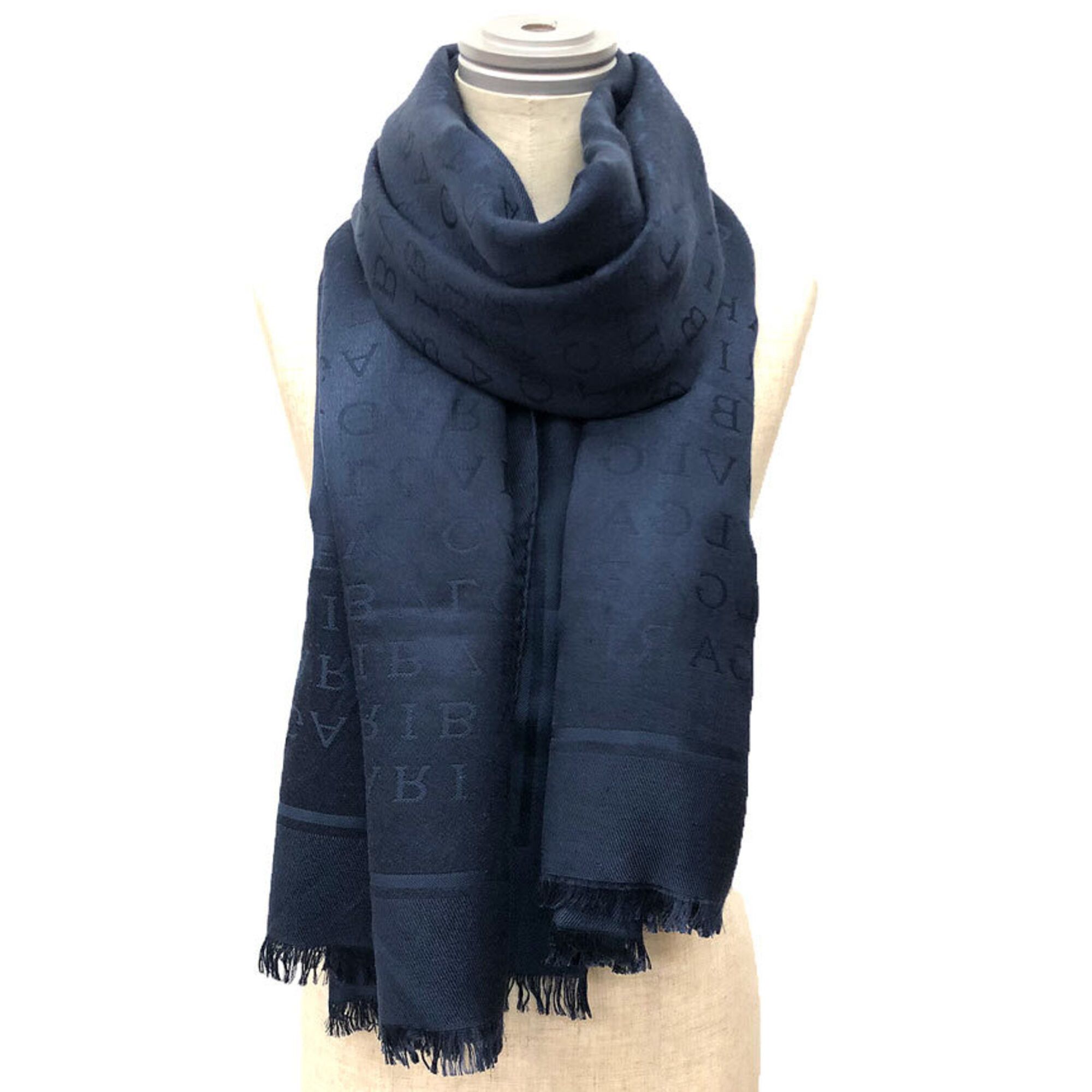 Bvlgari BVLGARI Bulgari Mania Shawl Scarf Navy Silk Wool Size ONE SIZE - 1 Thumbnail