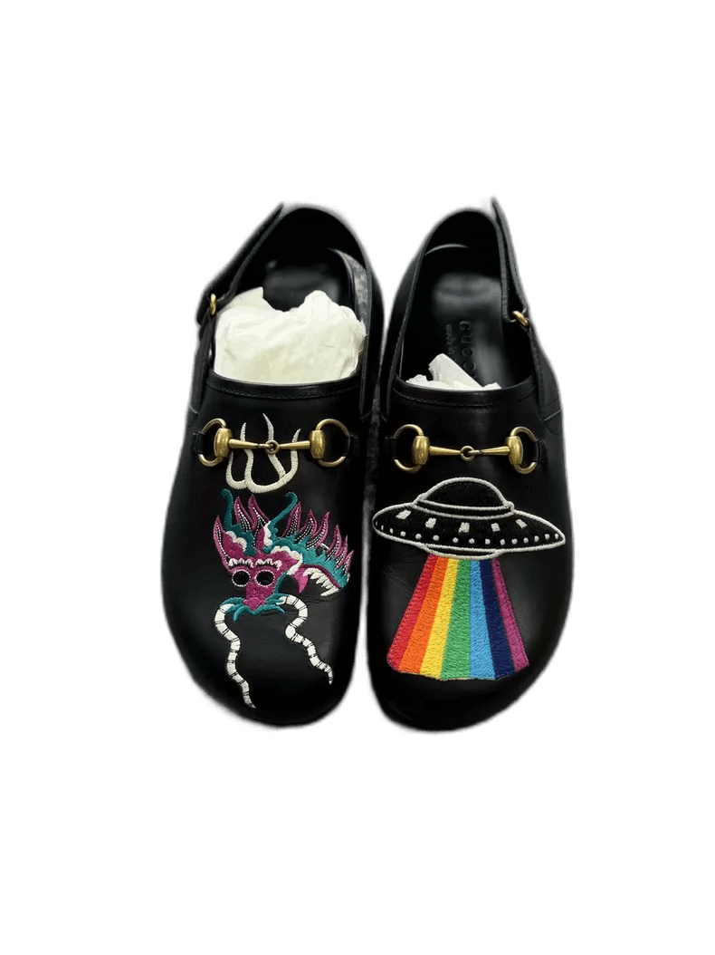 Gucci Gucci Black Embroidered SlipOn Sandals-2505 Size US 8 / EU 41 - 1 Thumbnail