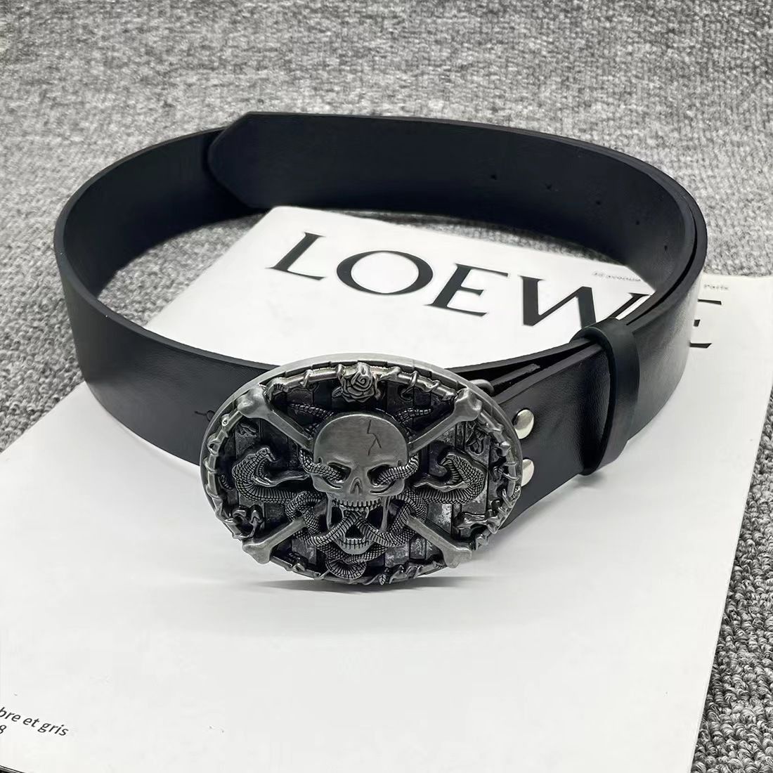 Designer Skull Vibe Vintage Belt Riveted Belts Menswear Accessories Size ONE SIZE - 3 Thumbnail