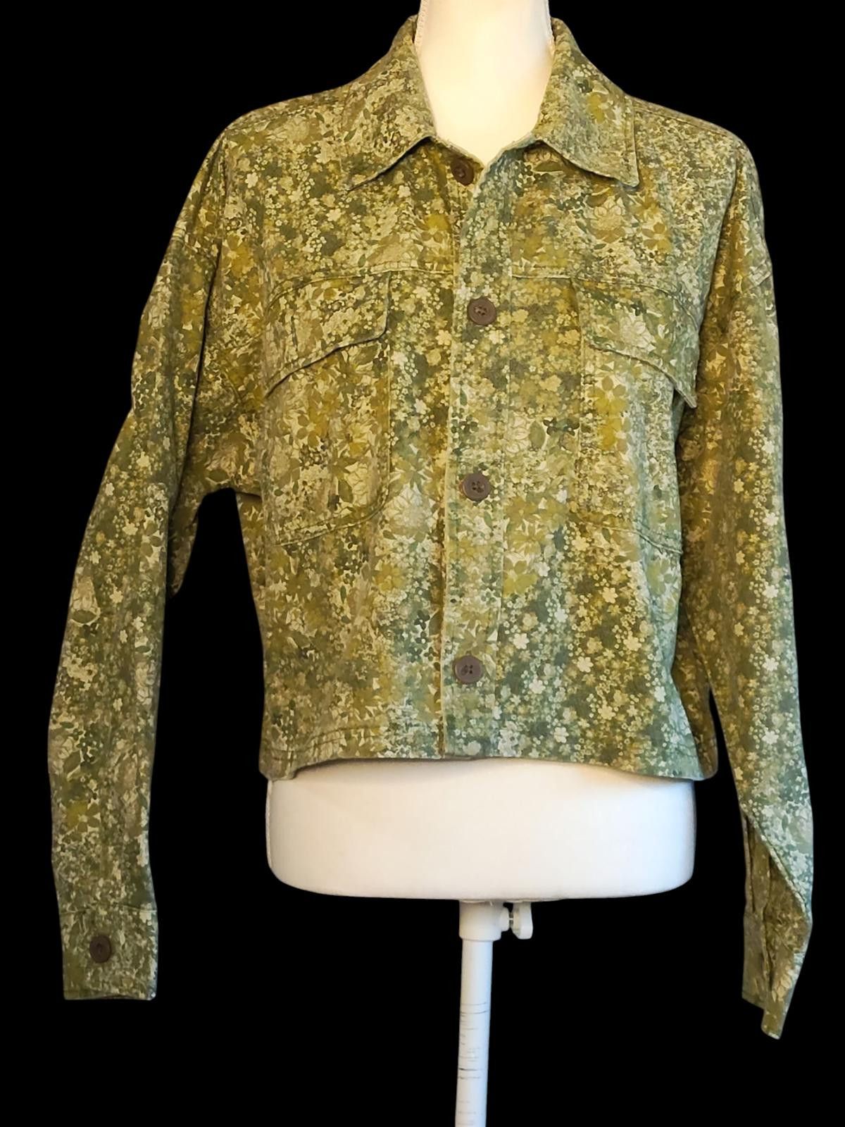 Other Wild Fable Green Floral Print Button-Up Jacket Size M / US 6-8 / IT 42-44 - 3 Thumbnail