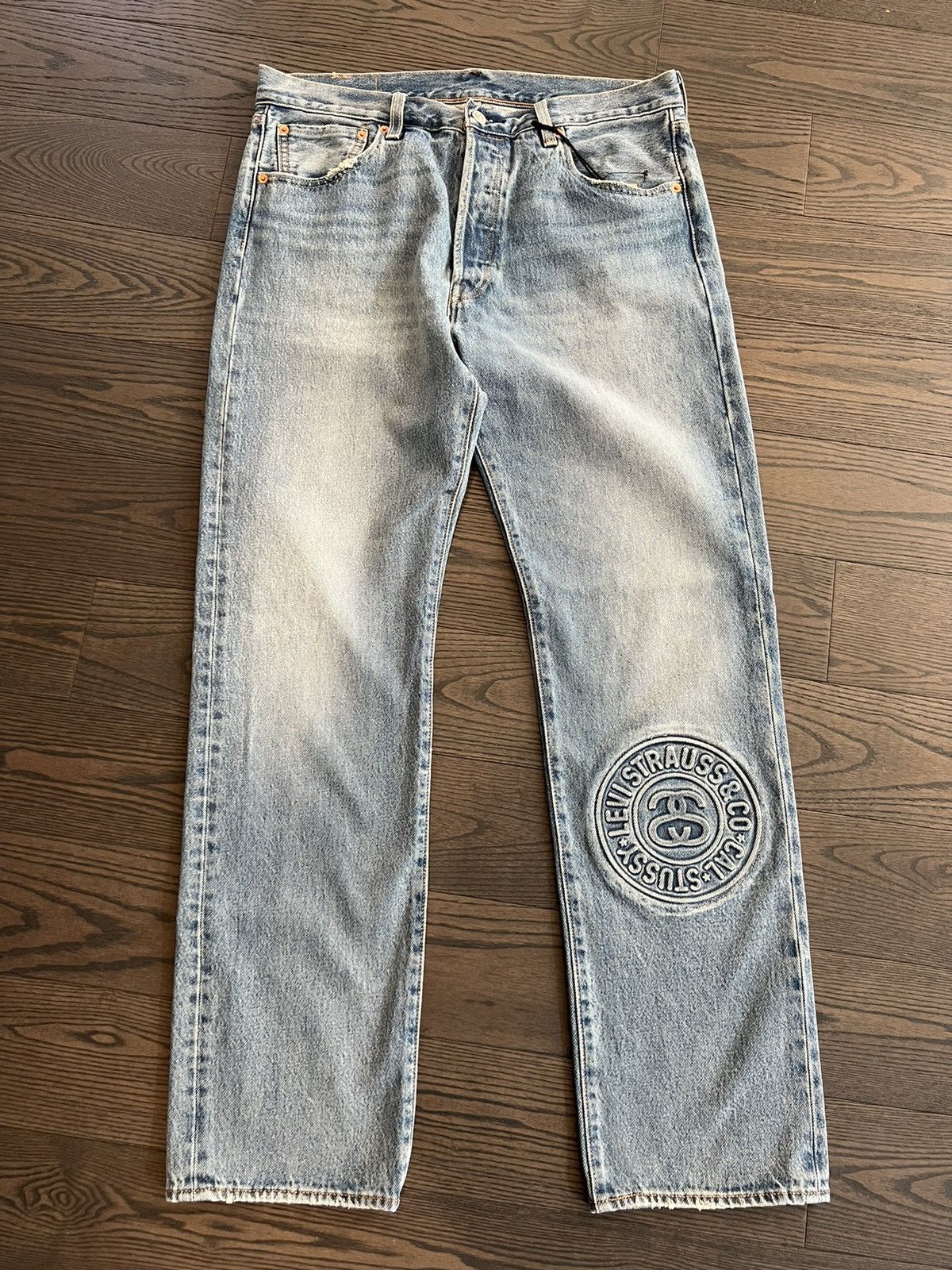 image of Levis x Stussy Levi's Embossed 501 Jeans in Denim, Men's (Size 34)